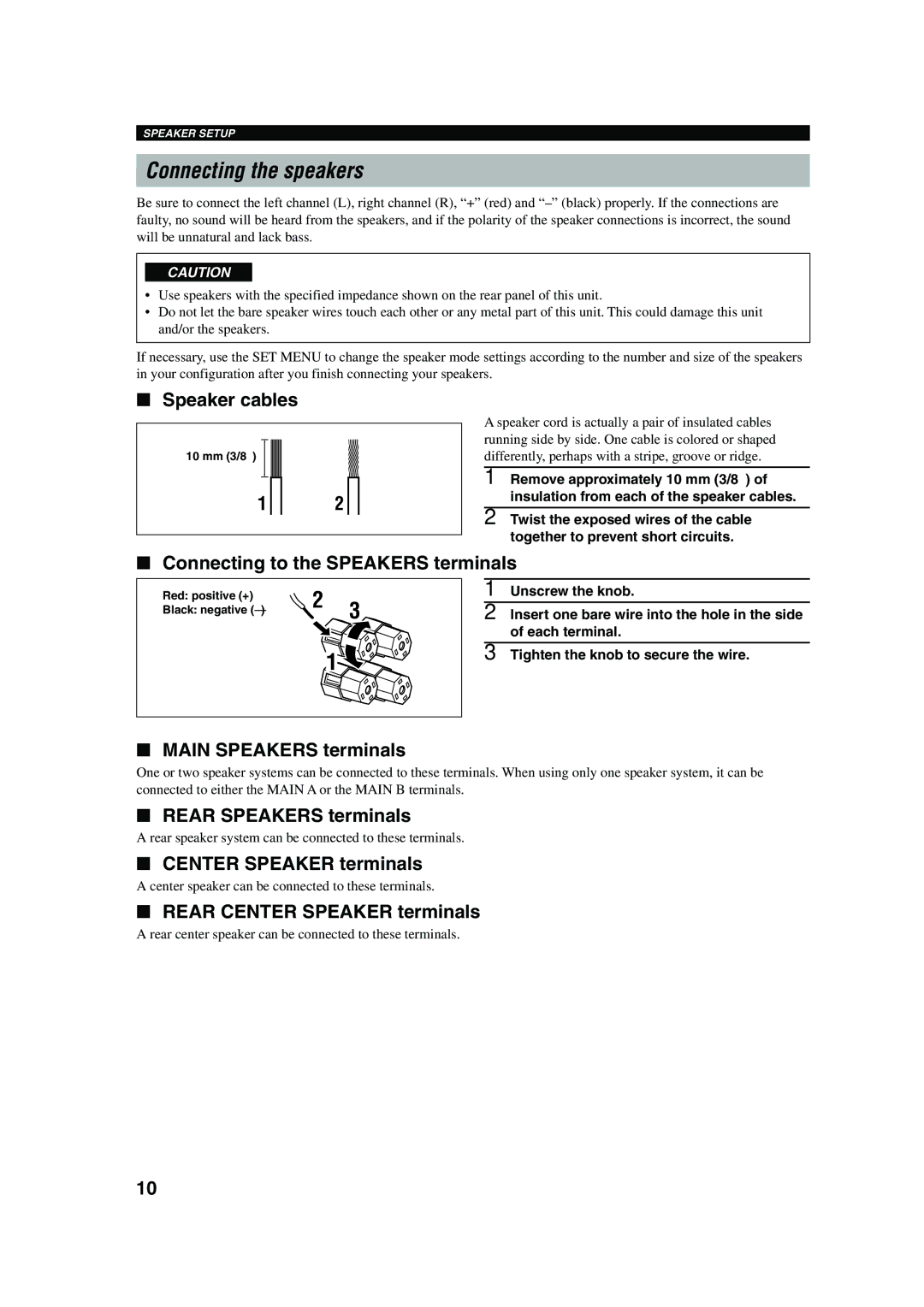 Yamaha RX-V630RDS owner manual Connecting the speakers 