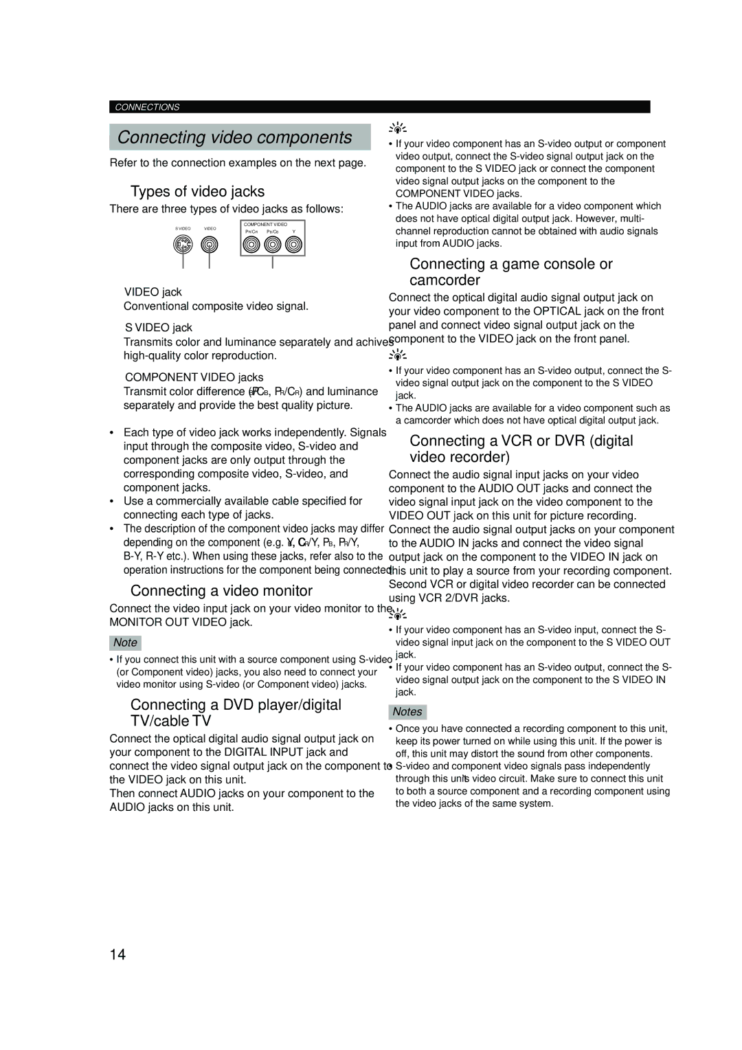 Yamaha RX-V630RDS owner manual Connecting video components 