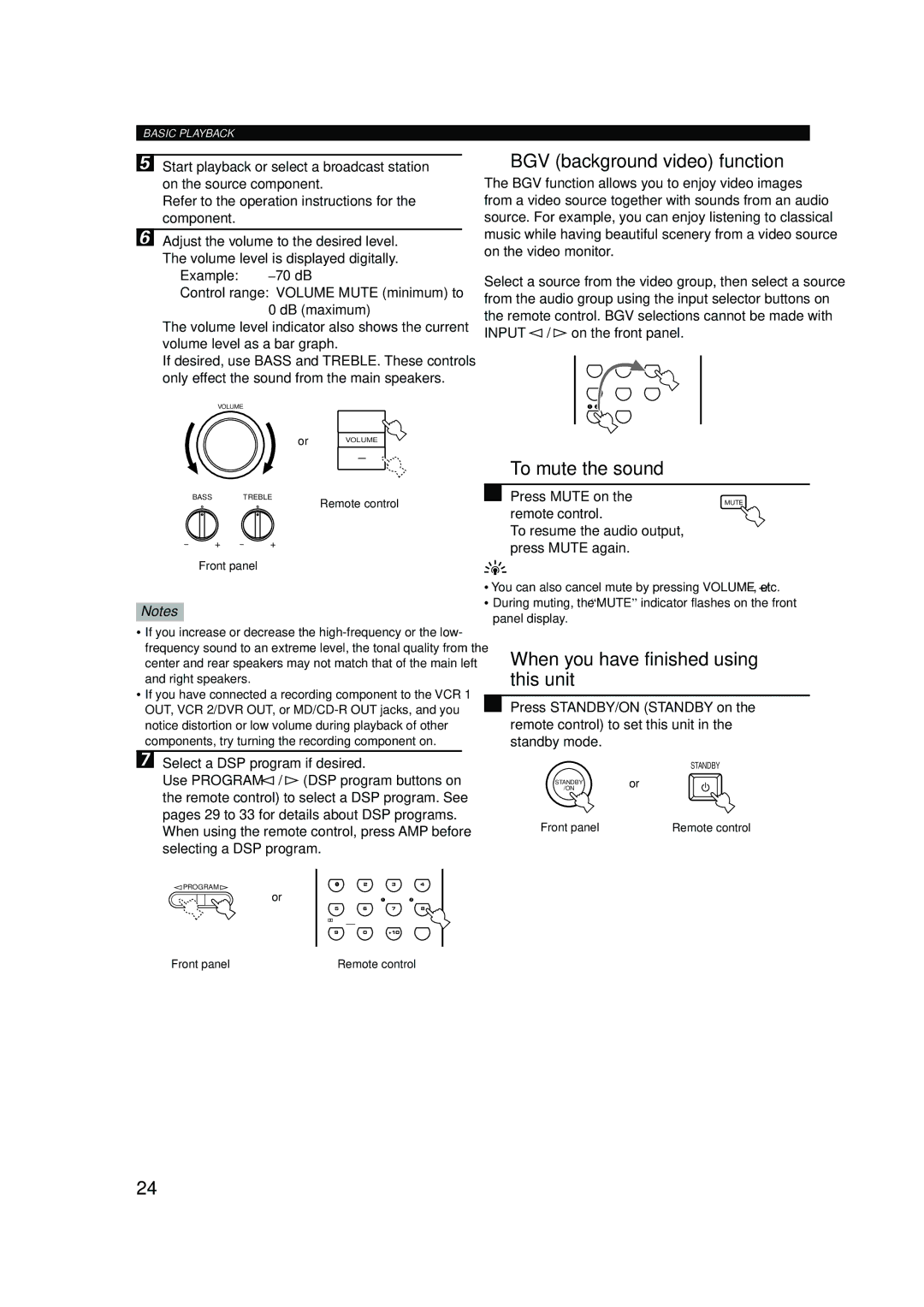 Yamaha RX-V630RDS owner manual BGV background video function, To mute the sound, When you have finished using this unit 