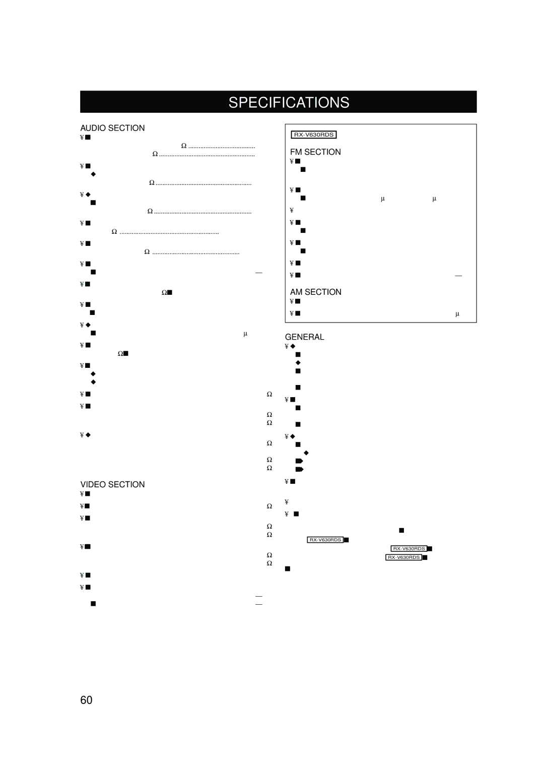 Yamaha RX-V630RDS owner manual Specifications 