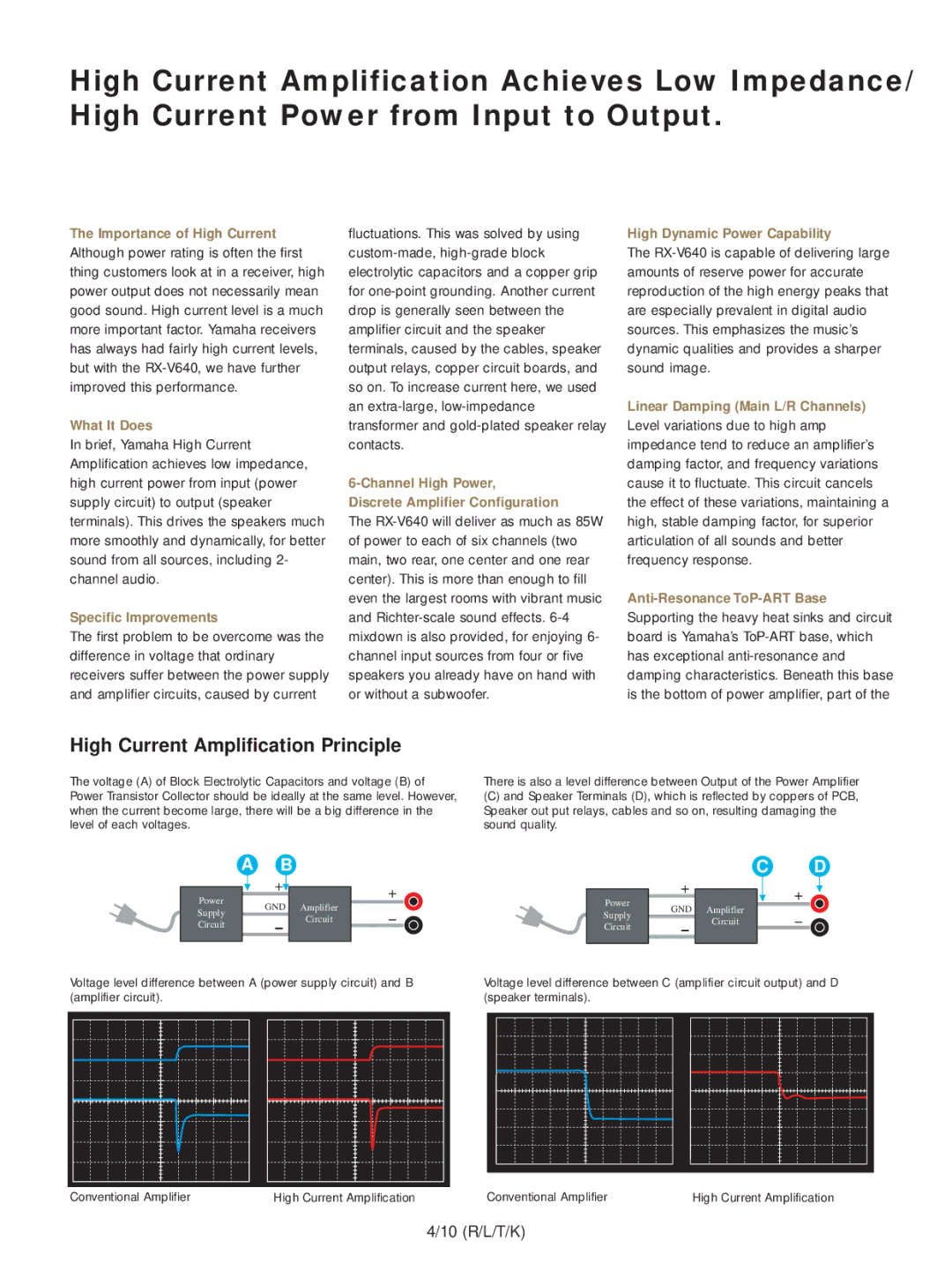 Yamaha RX-V640 manual Importance of High Current, What It Does, Specific Improvements, High Dynamic Power Capability 