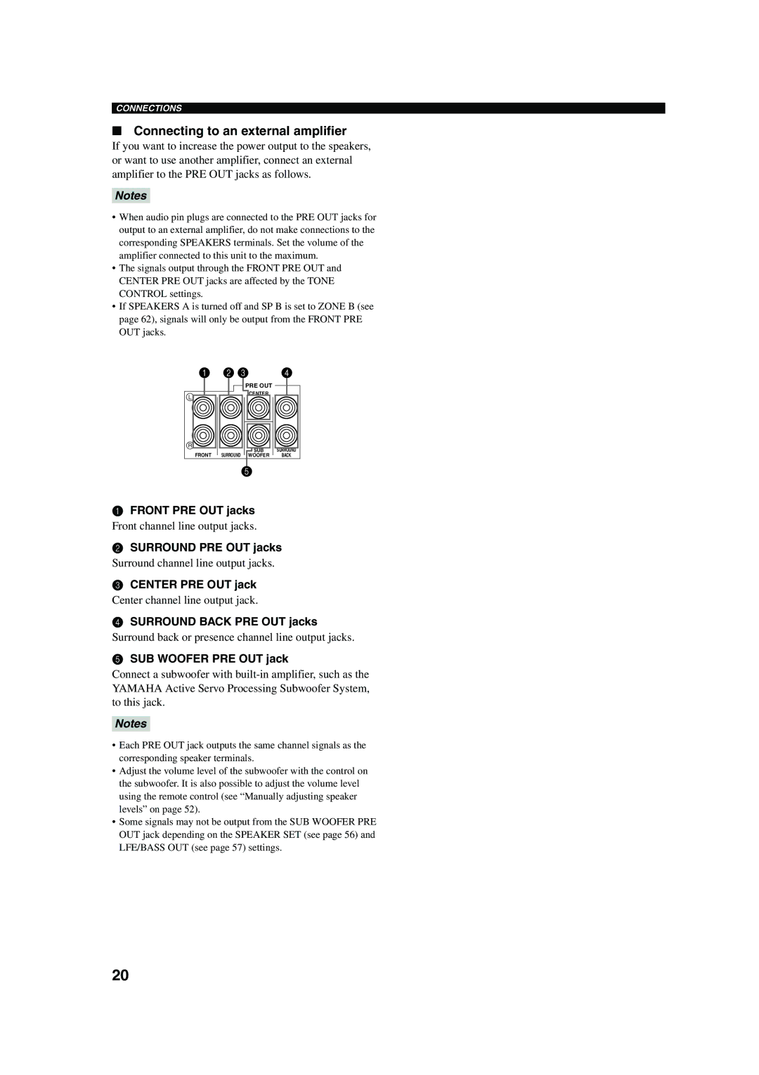 Yamaha RX-V650 owner manual Connecting to an external amplifier 