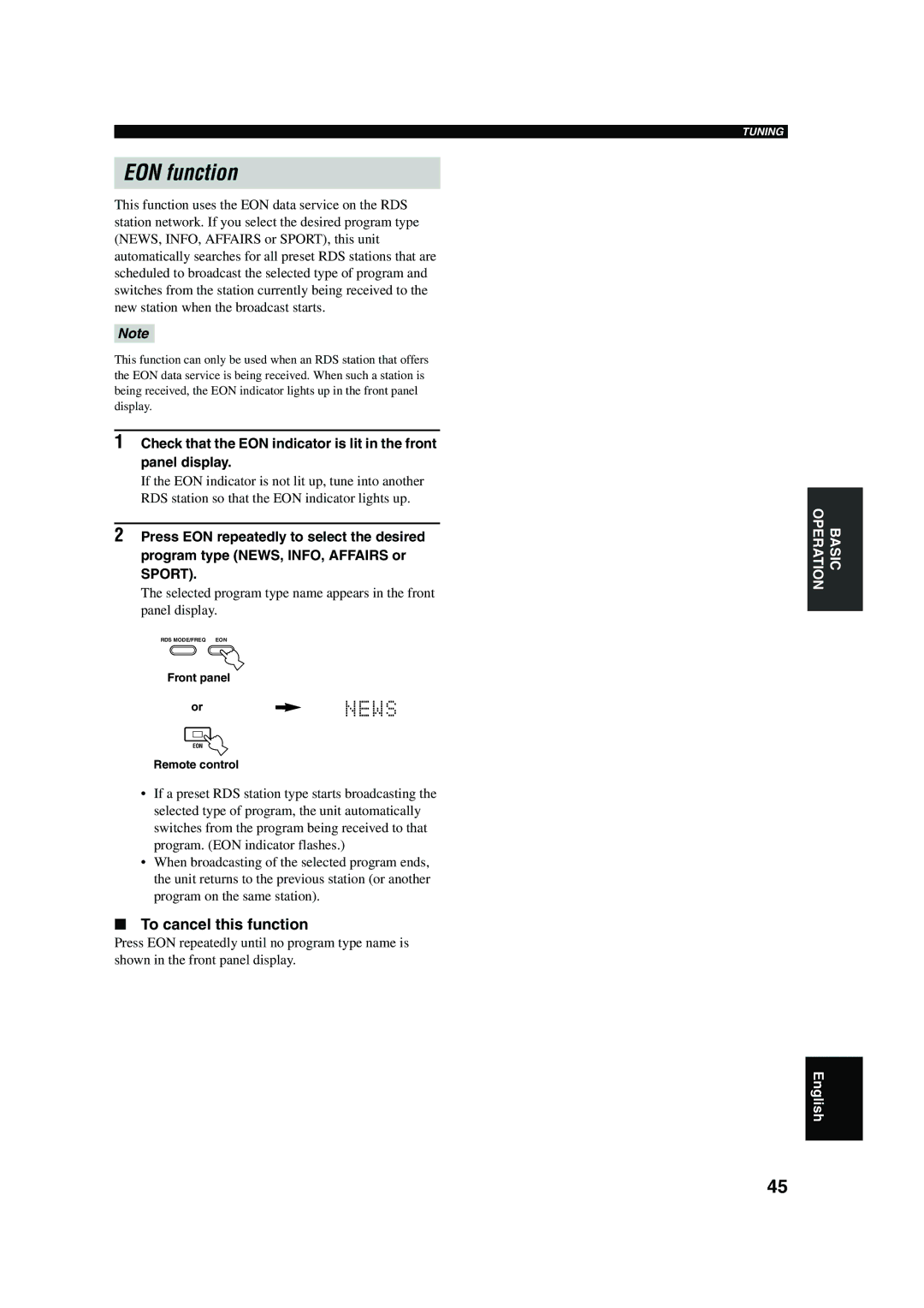 Yamaha RX-V650 owner manual EON function 