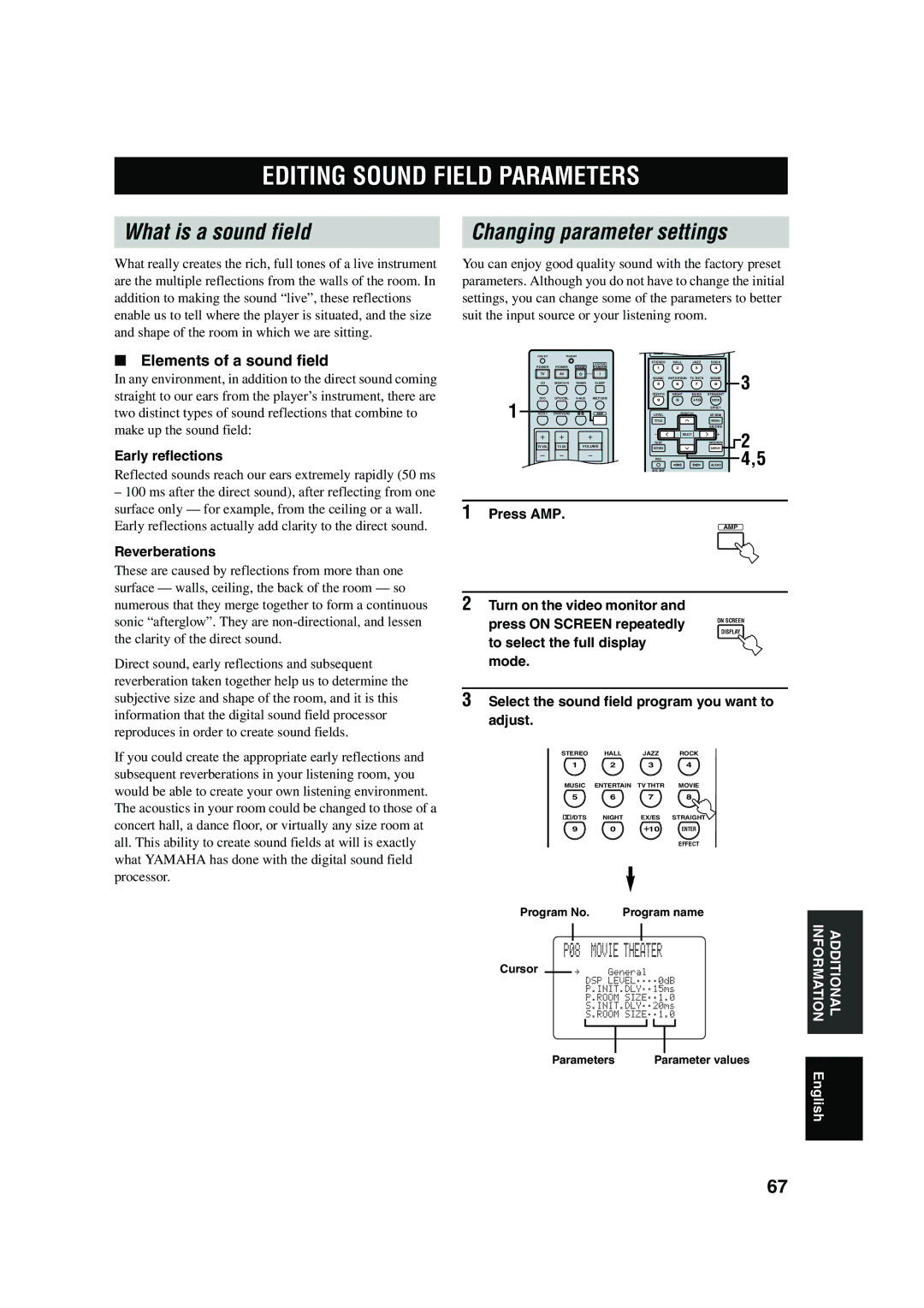 Yamaha RX-V650 owner manual Editing Sound Field Parameters, What is a sound field Changing parameter settings 