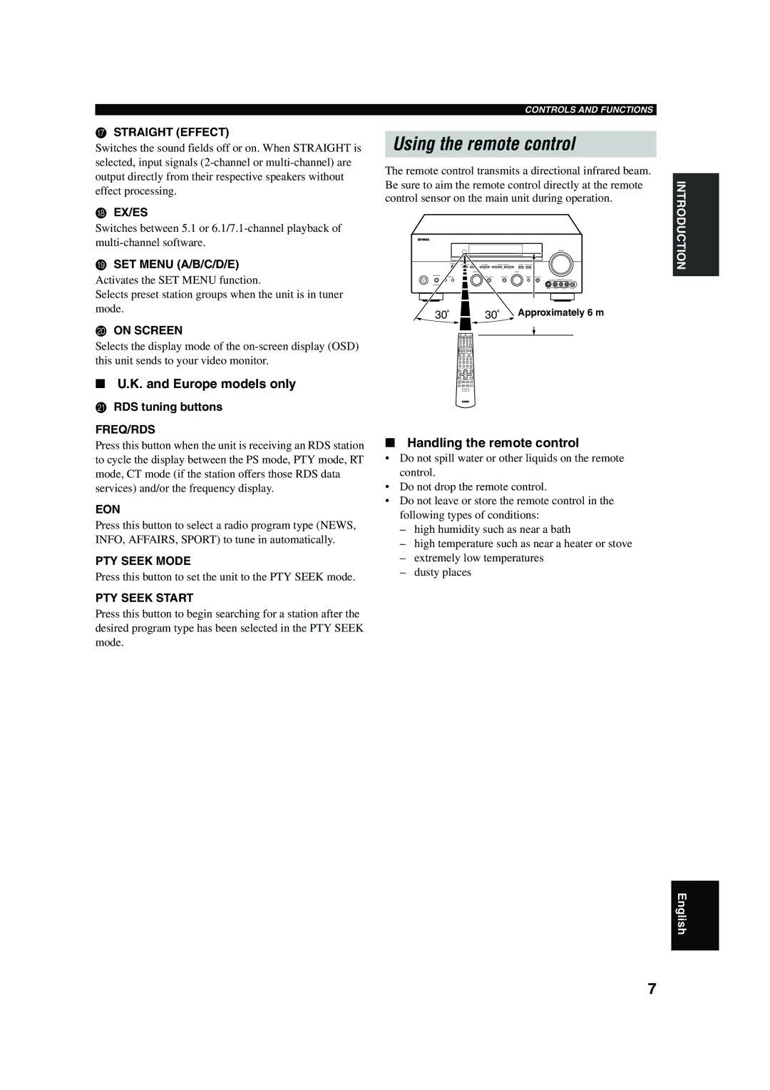 Yamaha RX-V650 owner manual Using the remote control, Handling the remote control 