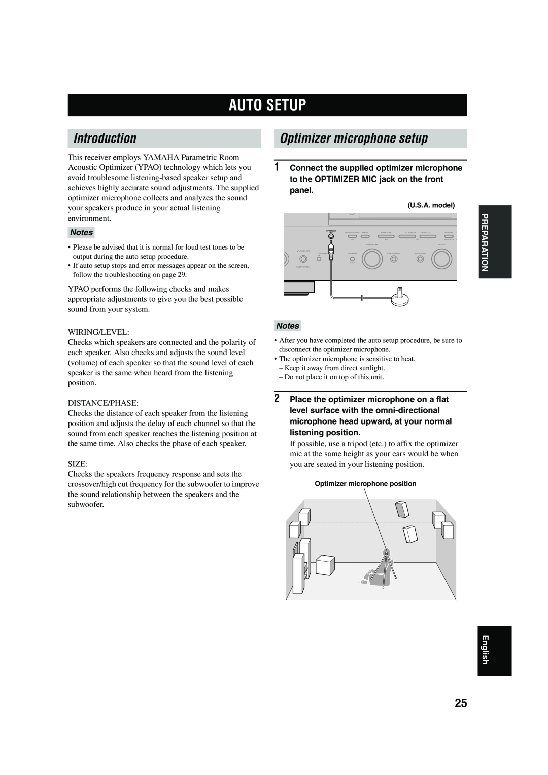 Yamaha RX-V650 owner manual Auto Setup, Introduction, Optimizer microphone setup 