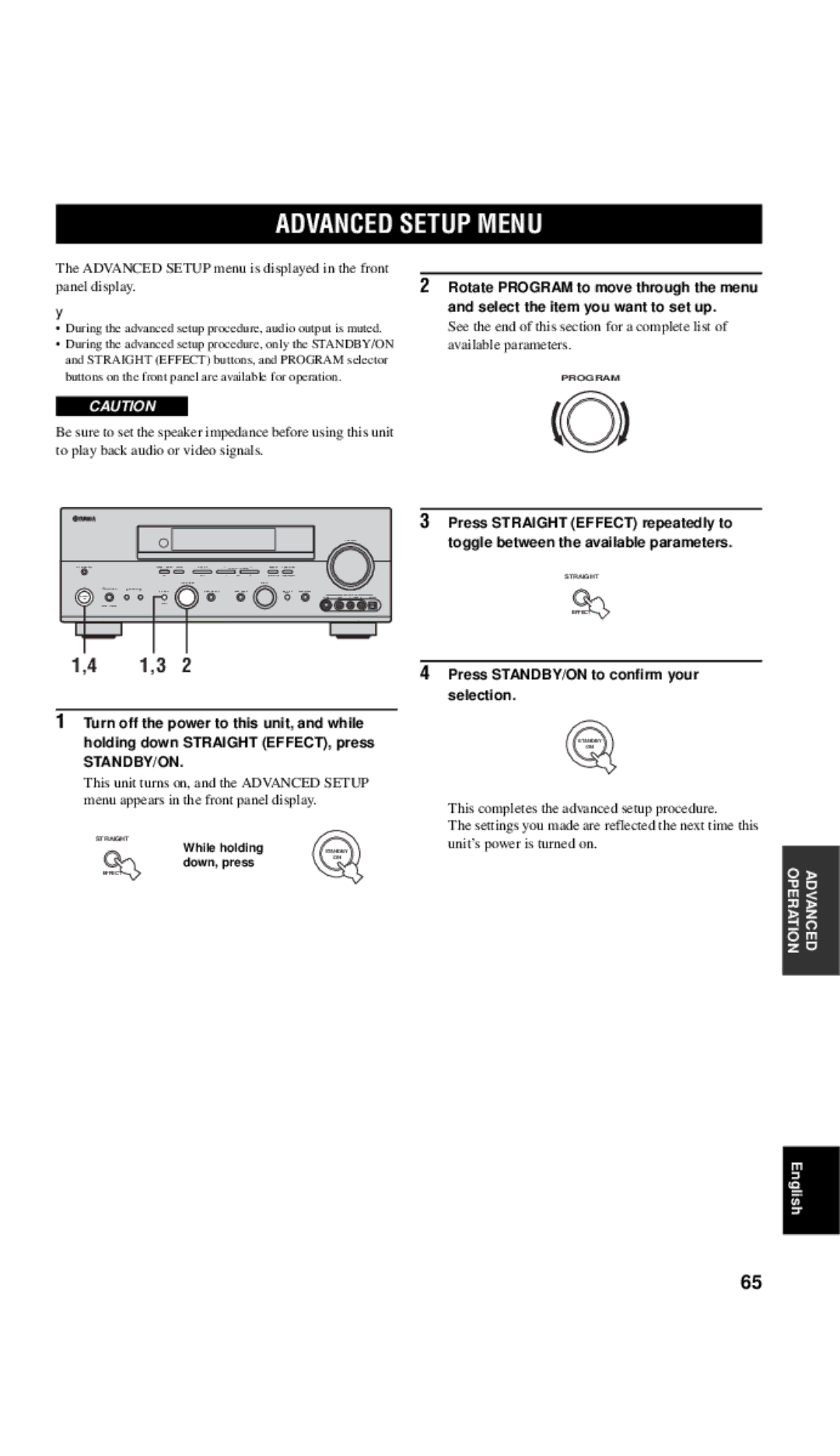 Yamaha RX-V657 owner manual Advanced Setup Menu, Advanced Setup menu is displayed in the front panel display 