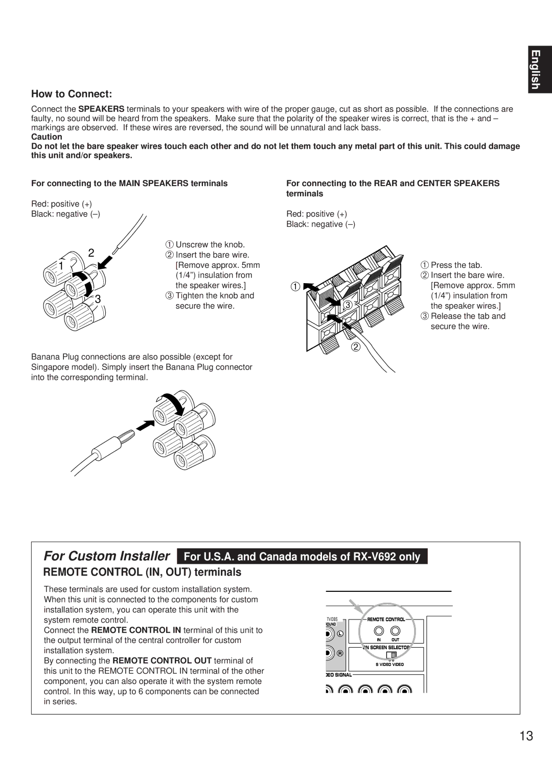 Yamaha RX-V692 RX-V592 owner manual Remote Control IN, OUT terminals, How to Connect 