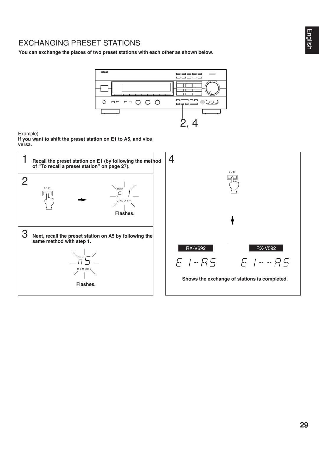 Yamaha RX-V692 RX-V592 owner manual Exchanging Preset Stations, Example 