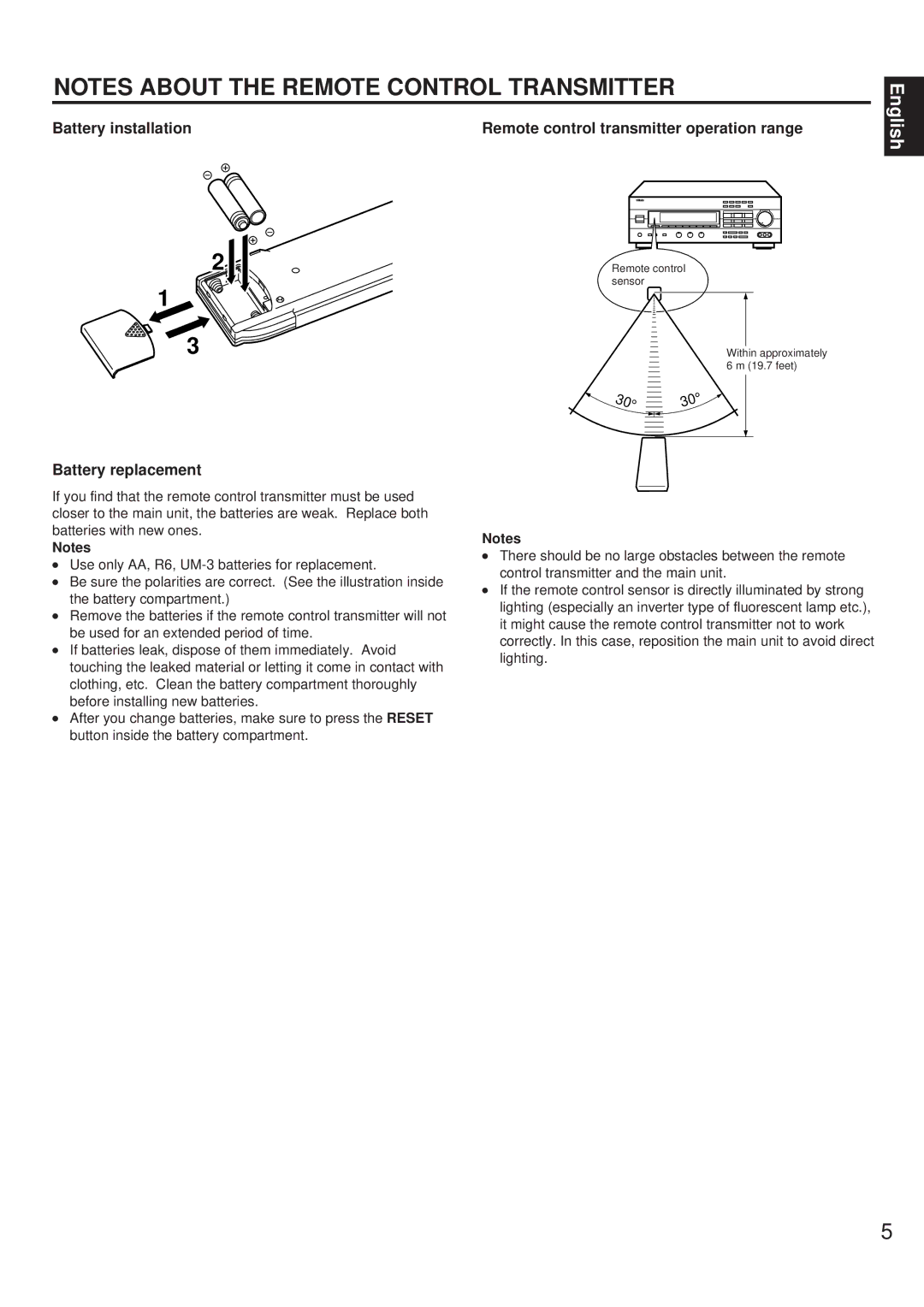 Yamaha RX-V692 RX-V592 owner manual Battery replacement 