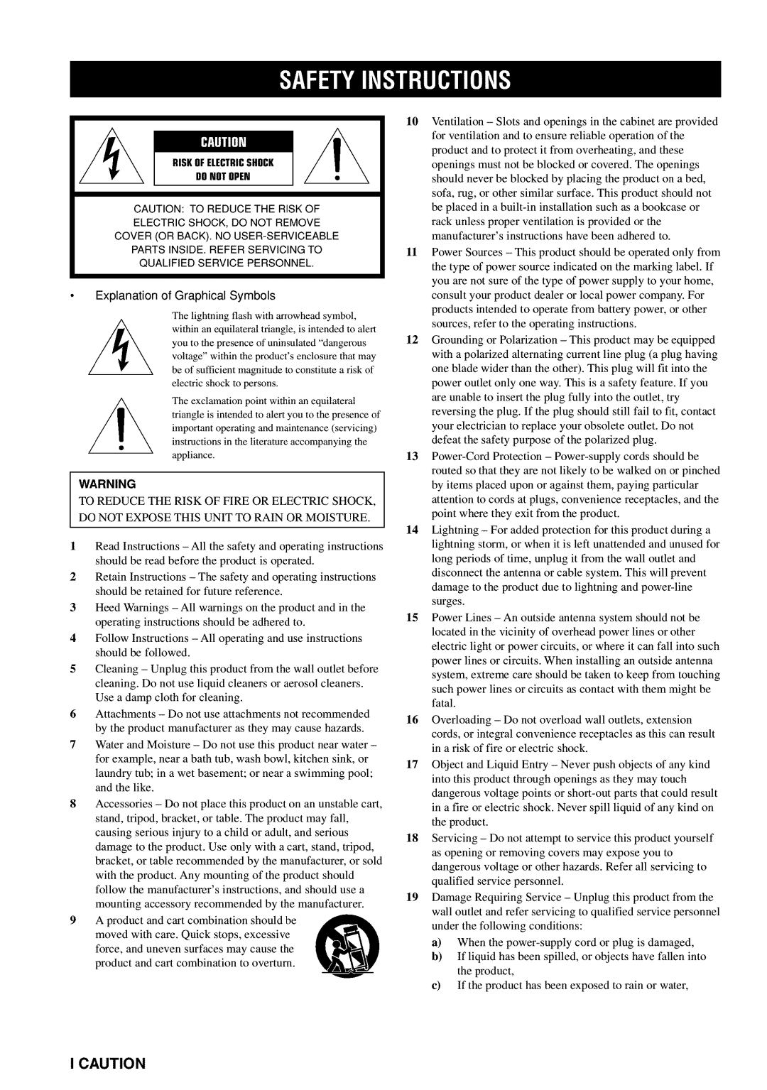 Yamaha RX-V730 owner manual Riskof Electricshock Donotopen 