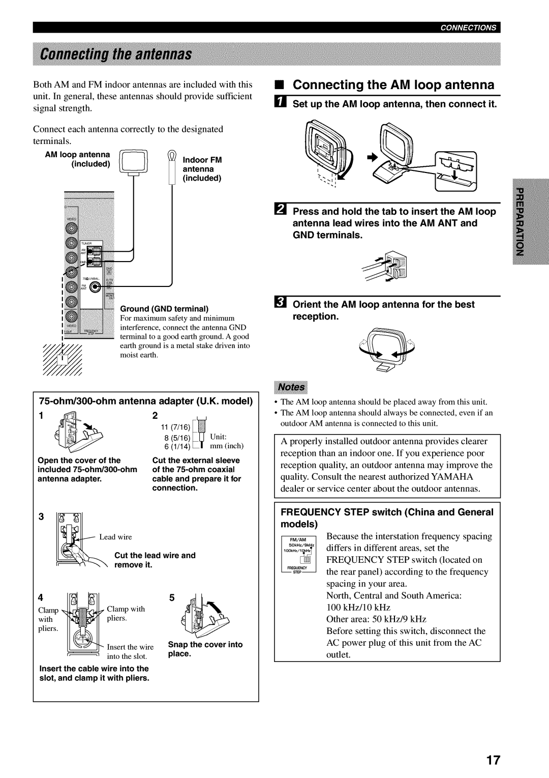 Yamaha RX-V730 owner manual Connecting the AM loop antenna, 75-ohm/300-ohm antenna adapter U.K. model 