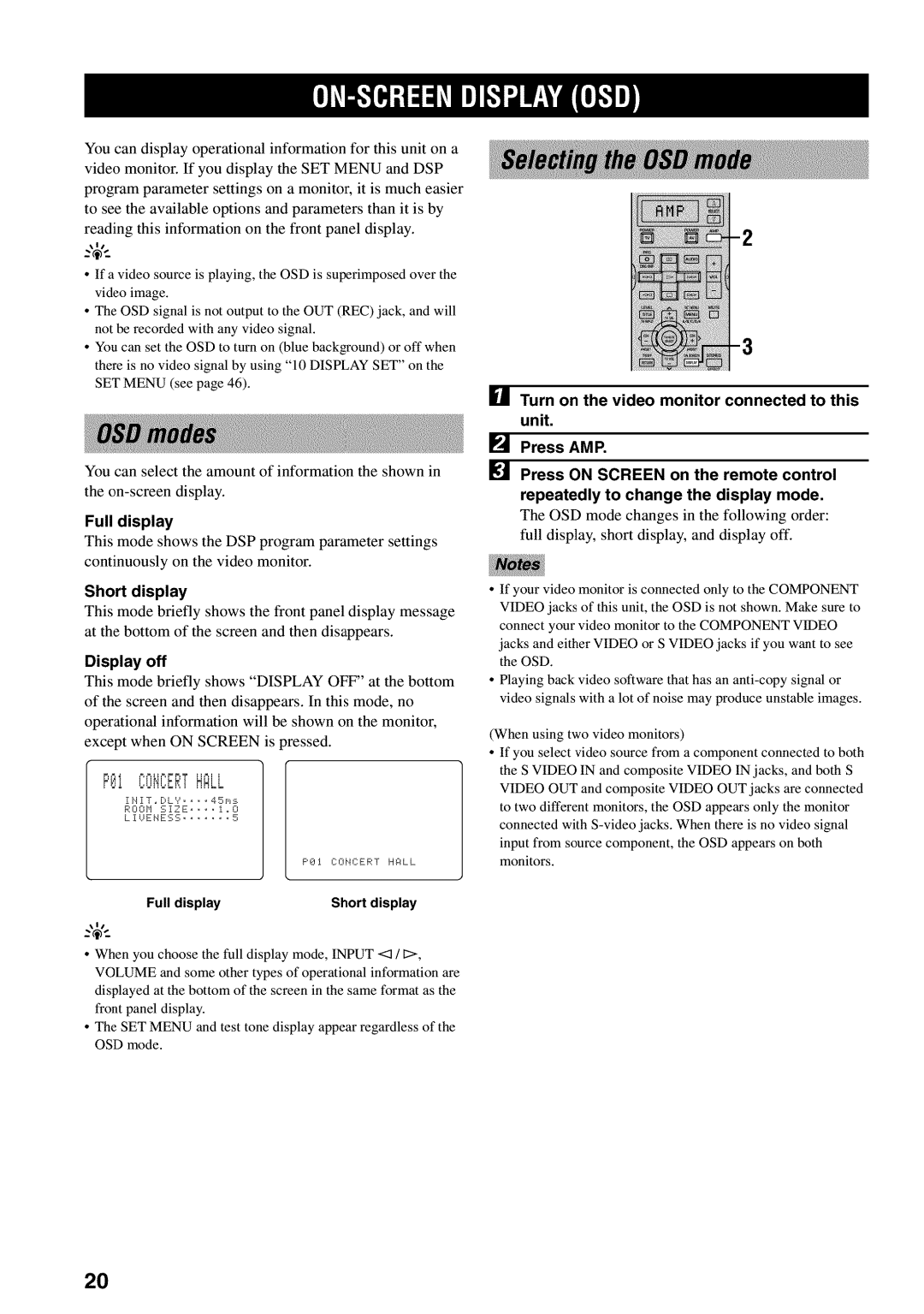 Yamaha RX-V730 owner manual Short display, Display off, Full display Short Display 