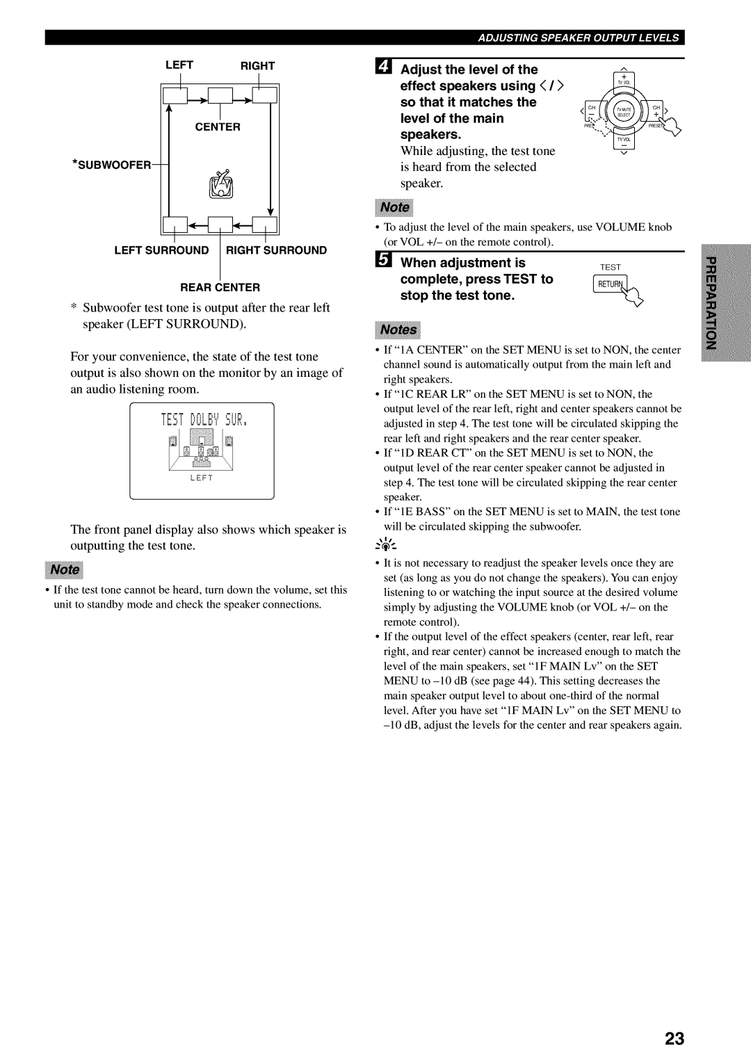 Yamaha RX-V730 owner manual Adjust the level, Effect speakers using, So that it matches, Level of the main, Speakers 