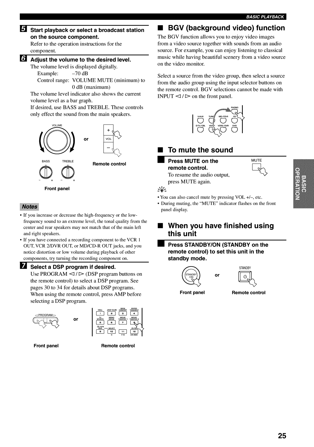 Yamaha RX-V730 owner manual BGV background video function, To mute the sound, When you have finished using This unit 