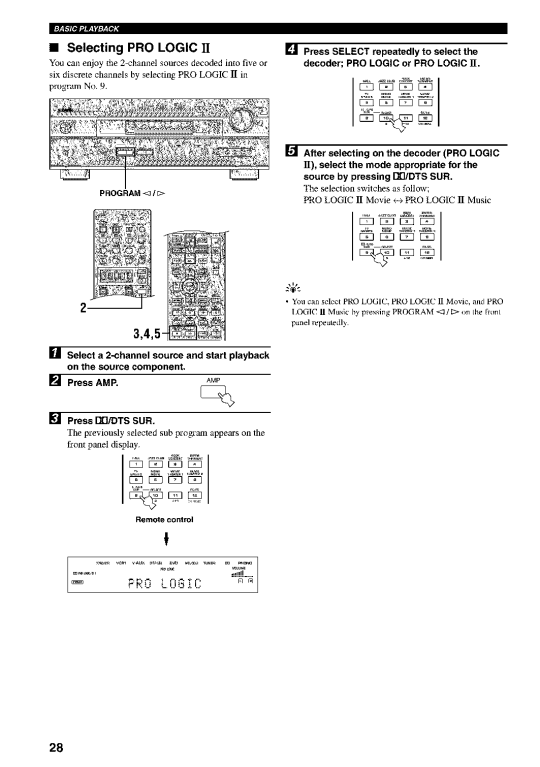 Yamaha RX-V730 owner manual Selecting PRO Logic, Program 