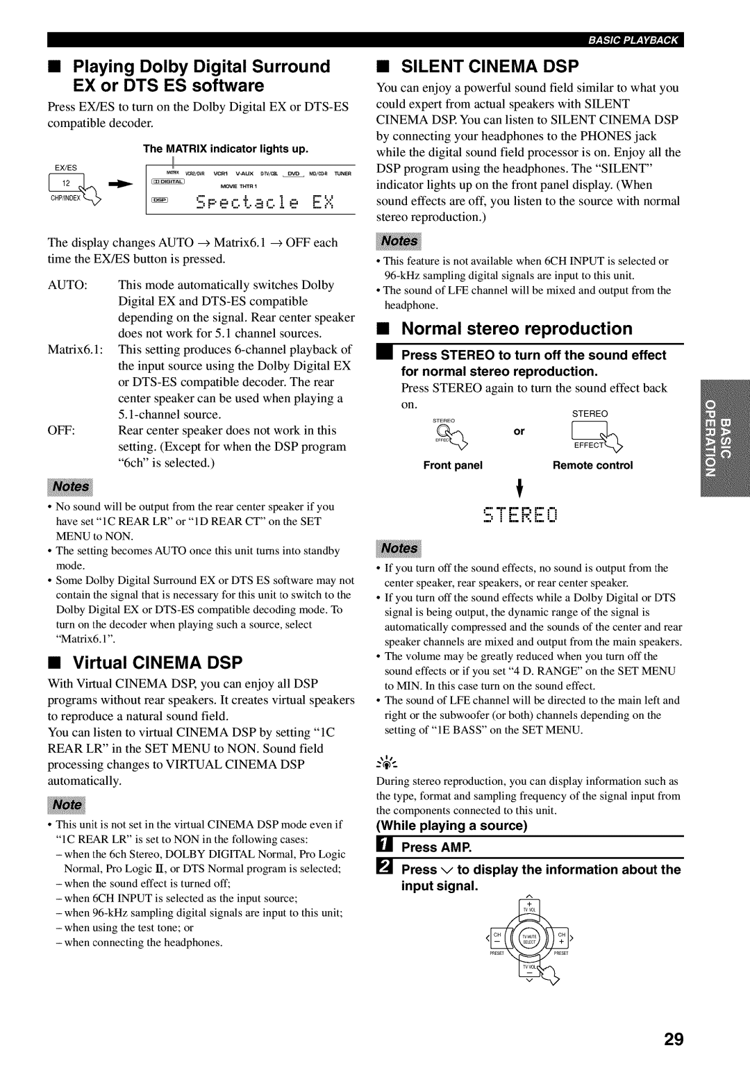 Yamaha RX-V730 owner manual Playing Dolby Digital Surround EX or DTS ES software, Virtual Cinema DSP, Silent Cinema DSP 