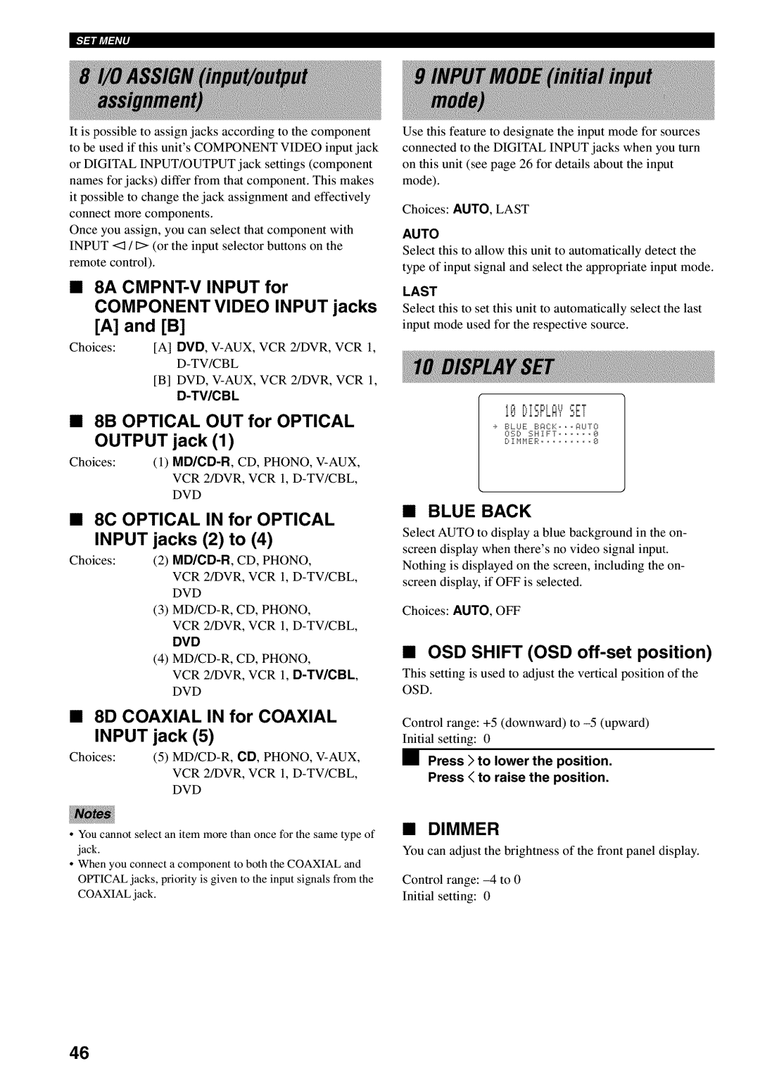 Yamaha RX-V730 owner manual Blue Back, Dimmer 