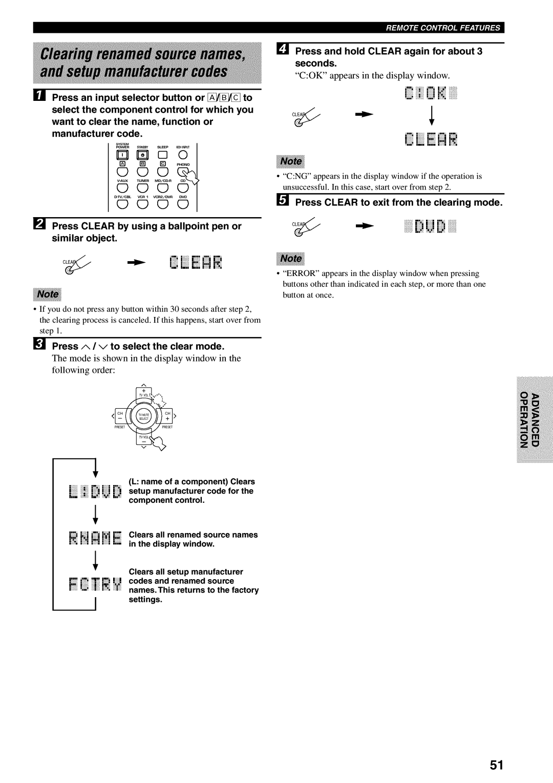 Yamaha RX-V730 owner manual Press and hold Clear again for about 3 seconds, Ii ii hiClearsall renamedsourcenames, £i ii 