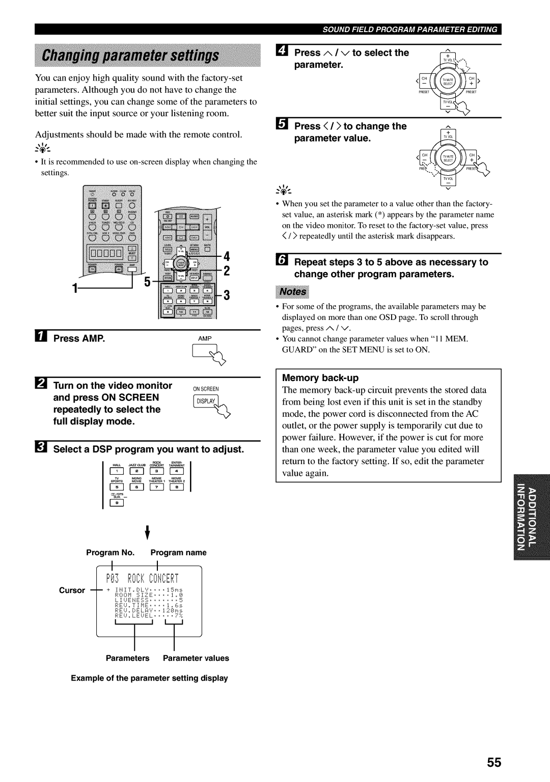 Yamaha RX-V730 owner manual Press To change, Value, Program No. Program name Cursor, Parameters Parameter values 