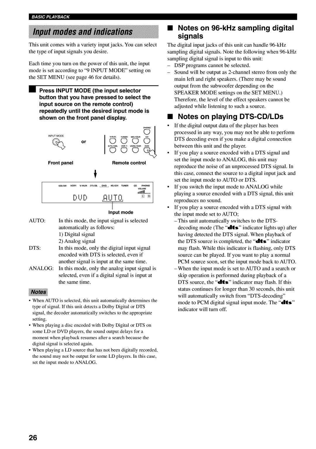 Yamaha RX-V730 owner manual •Notes on 96-kHzsampling digital signals, •Notes on playing DTS-CD/LDs, L....L, P_.iI E 
