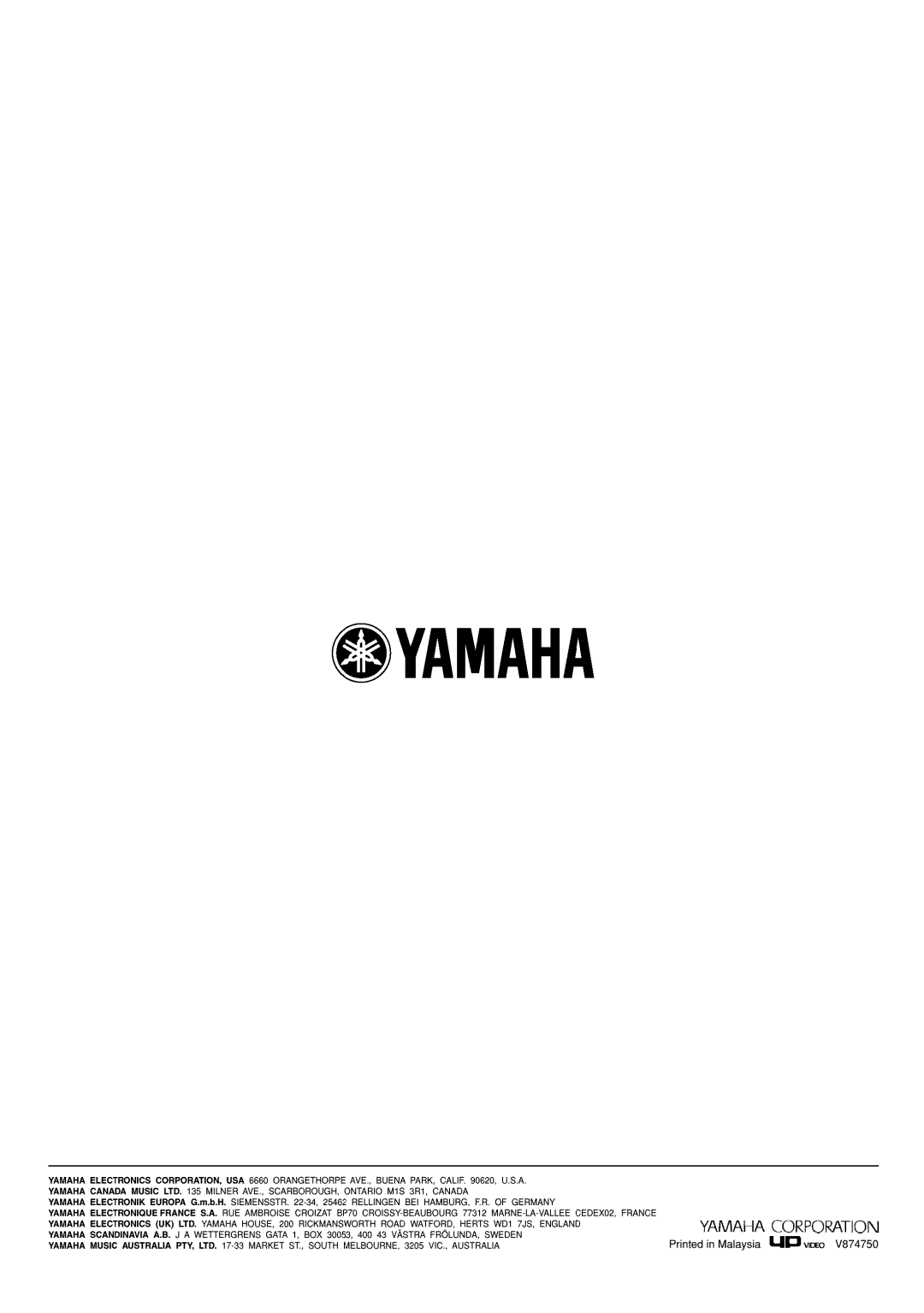 Yamaha RX-V730 owner manual Oyamaha, Yamaha Corporation 