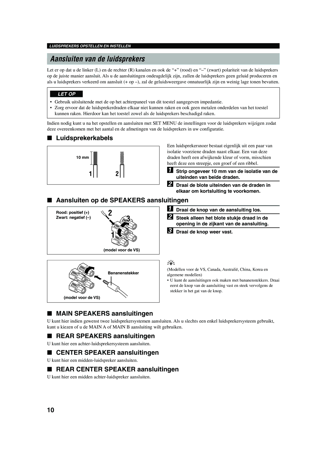 Yamaha RX-V730RDS owner manual Aansluiten van de luidsprekers 