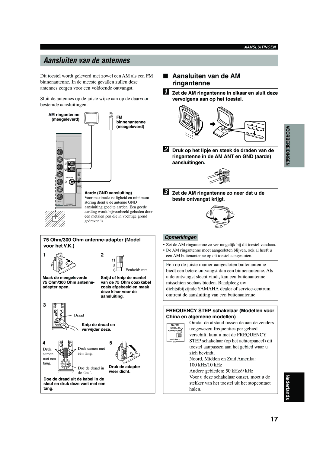 Yamaha RX-V730RDS owner manual Aansluiten van de antennes, Aansluiten van de AM ringantenne 