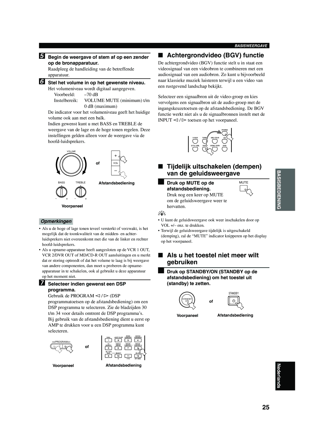 Yamaha RX-V730RDS owner manual Achtergrondvideo BGV functie, Tijdelijk uitschakelen dempen van de geluidsweergave 