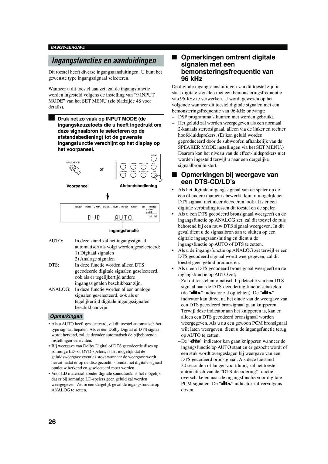 Yamaha RX-V730RDS owner manual Opmerkingen bij weergave van Een DTS-CD/LD’s, Voorpaneel Afstandsbediening 