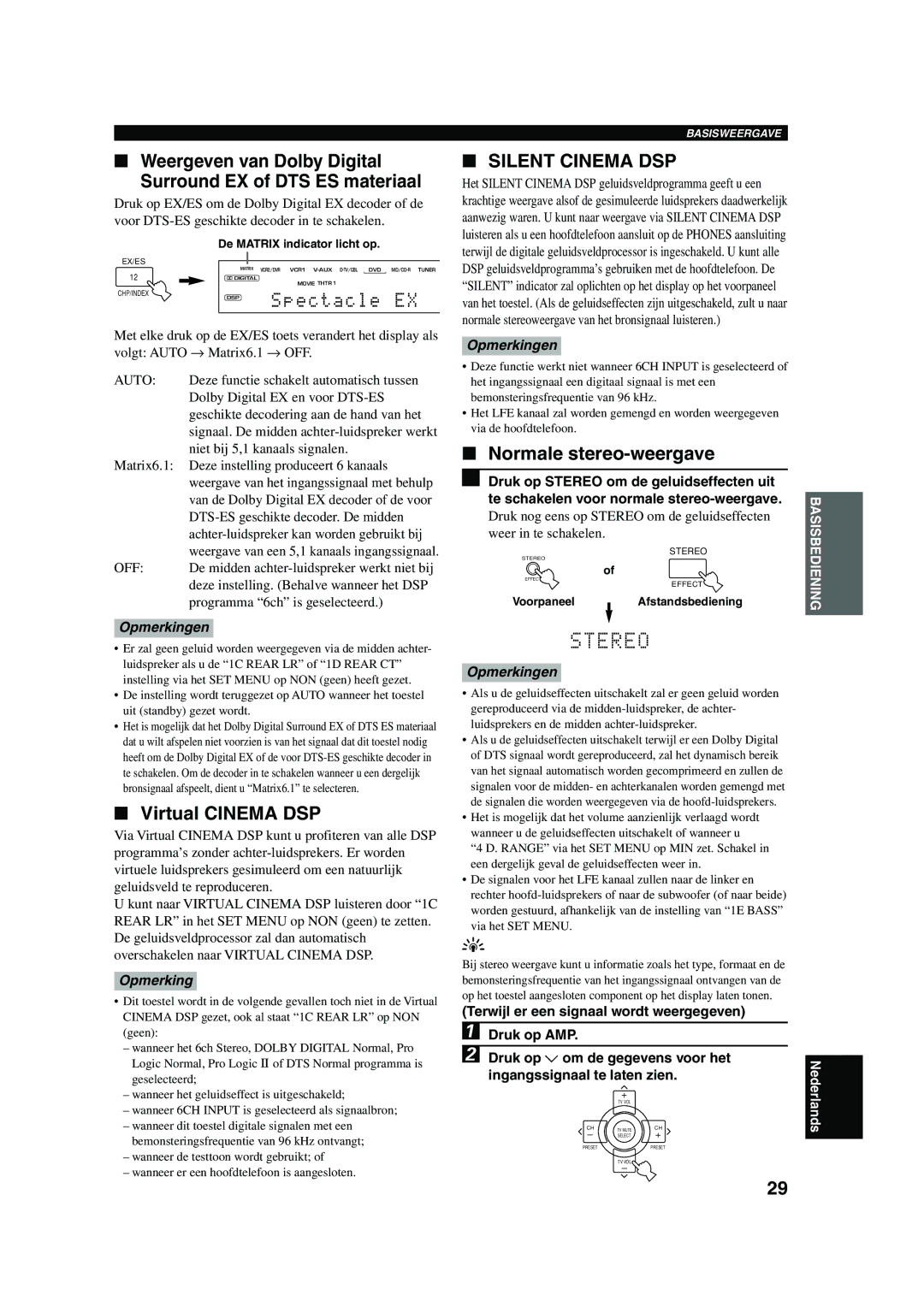 Yamaha RX-V730RDS owner manual Weergeven van Dolby Digital, Surround EX of DTS ES materiaal, Virtual Cinema DSP 