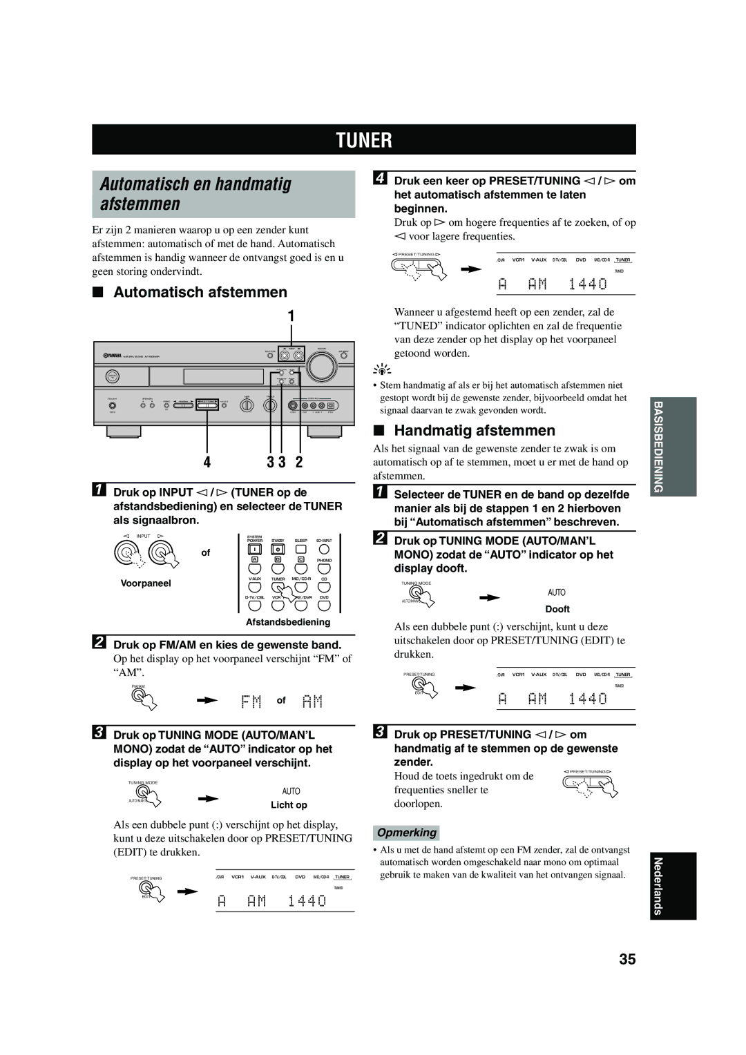 Yamaha RX-V730RDS owner manual Tuner, Automatisch en handmatig Afstemmen, Automatisch afstemmen, Handmatig afstemmen 