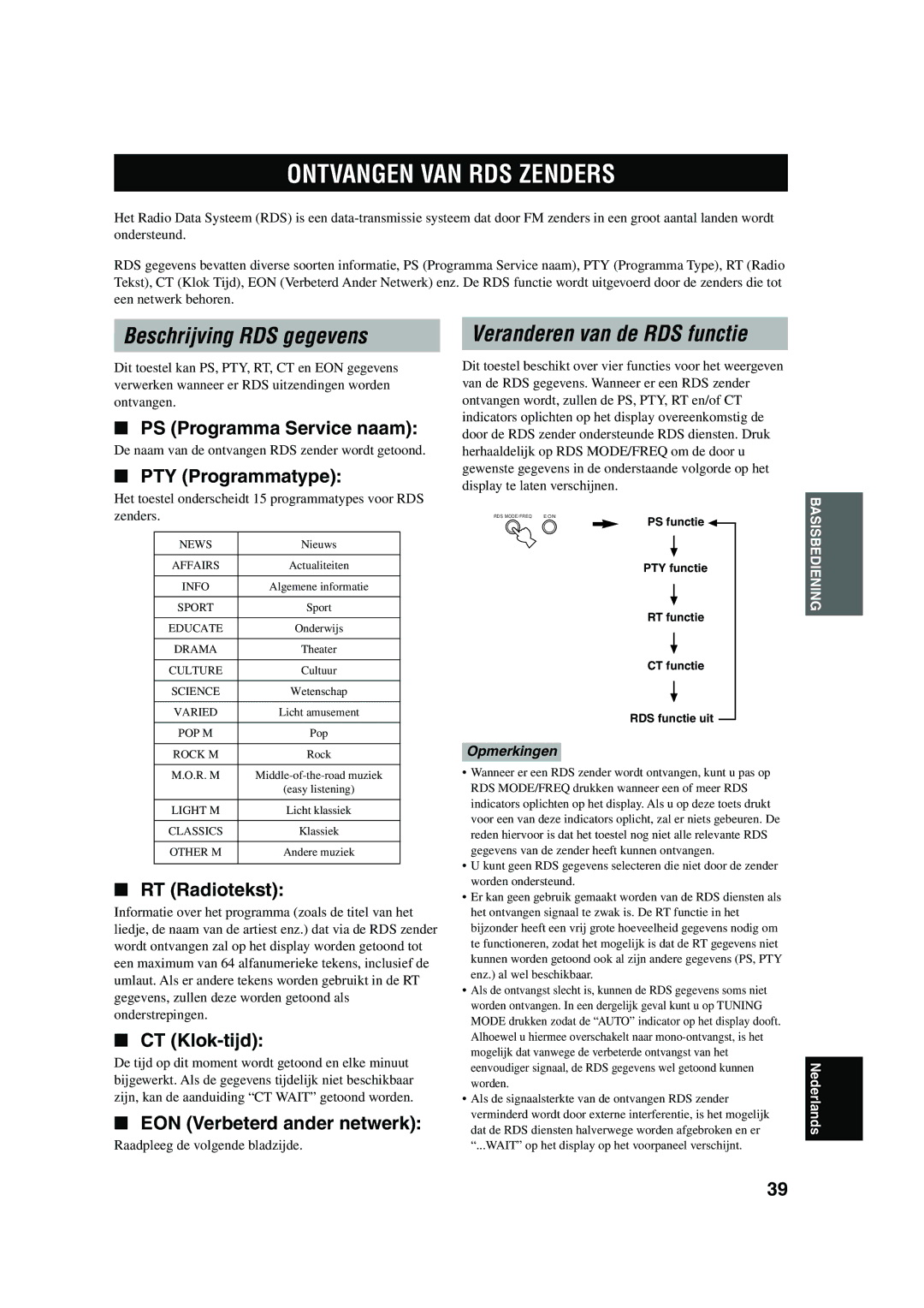 Yamaha RX-V730RDS owner manual Ontvangen VAN RDS Zenders, Beschrijving RDS gegevens, Veranderen van de RDS functie 