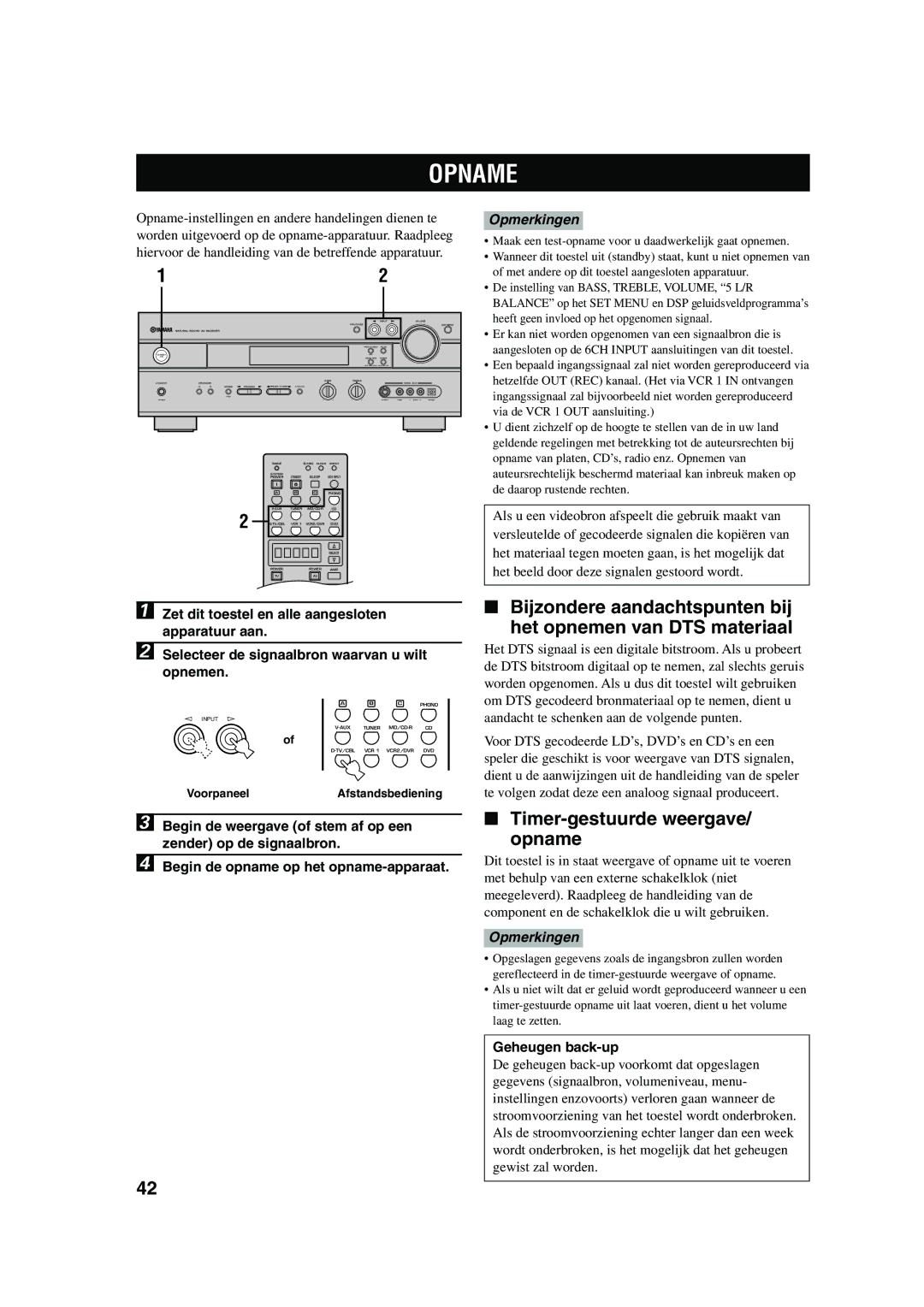 Yamaha RX-V730RDS owner manual Opname, Timer-gestuurde weergave/ opname 