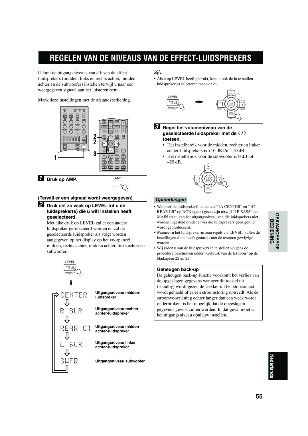 Yamaha RX-V730RDS owner manual Terwijl er een signaal wordt weergegeven, Uitgangsniveau subwoofer 