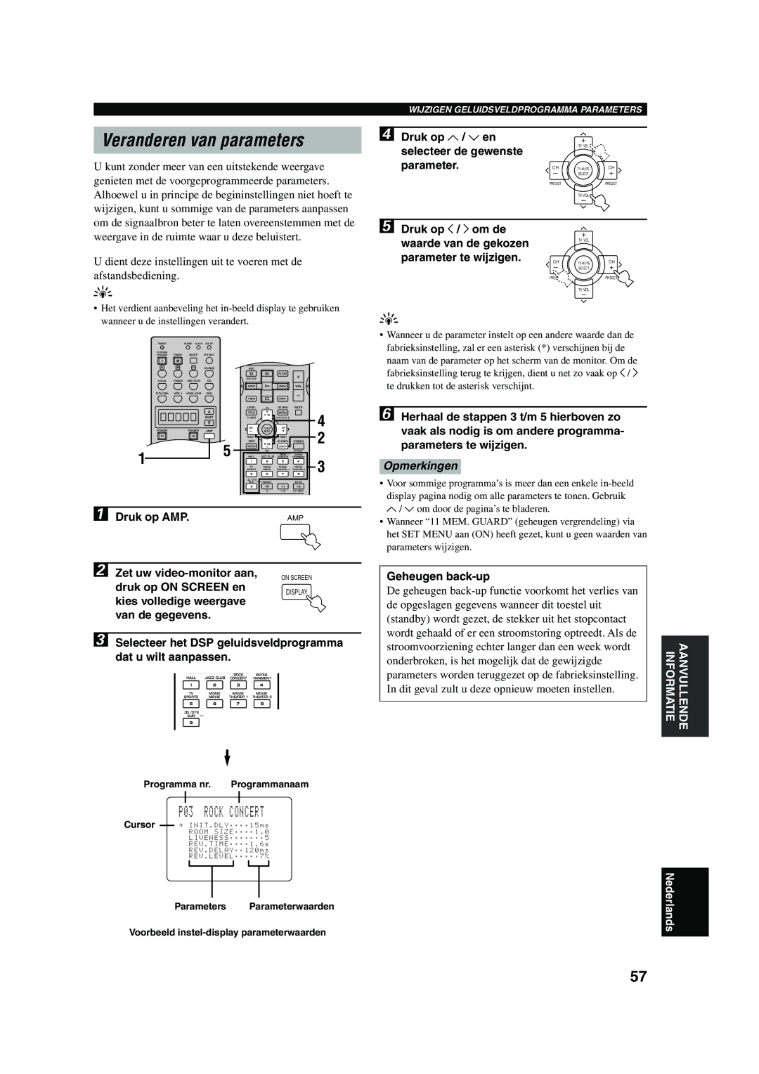 Yamaha RX-V730RDS owner manual Veranderen van parameters 