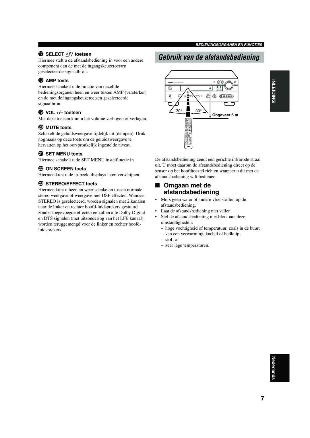 Yamaha RX-V730RDS owner manual Gebruik van de afstandsbediening, Omgaan met de afstandsbediening 