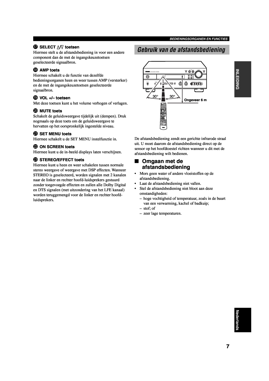 Yamaha RX-V730RDS Gebruik van de afstandsbediening, Omgaan met de afstandsbediening, uSELECT k/n toetsen, iAMP toets 