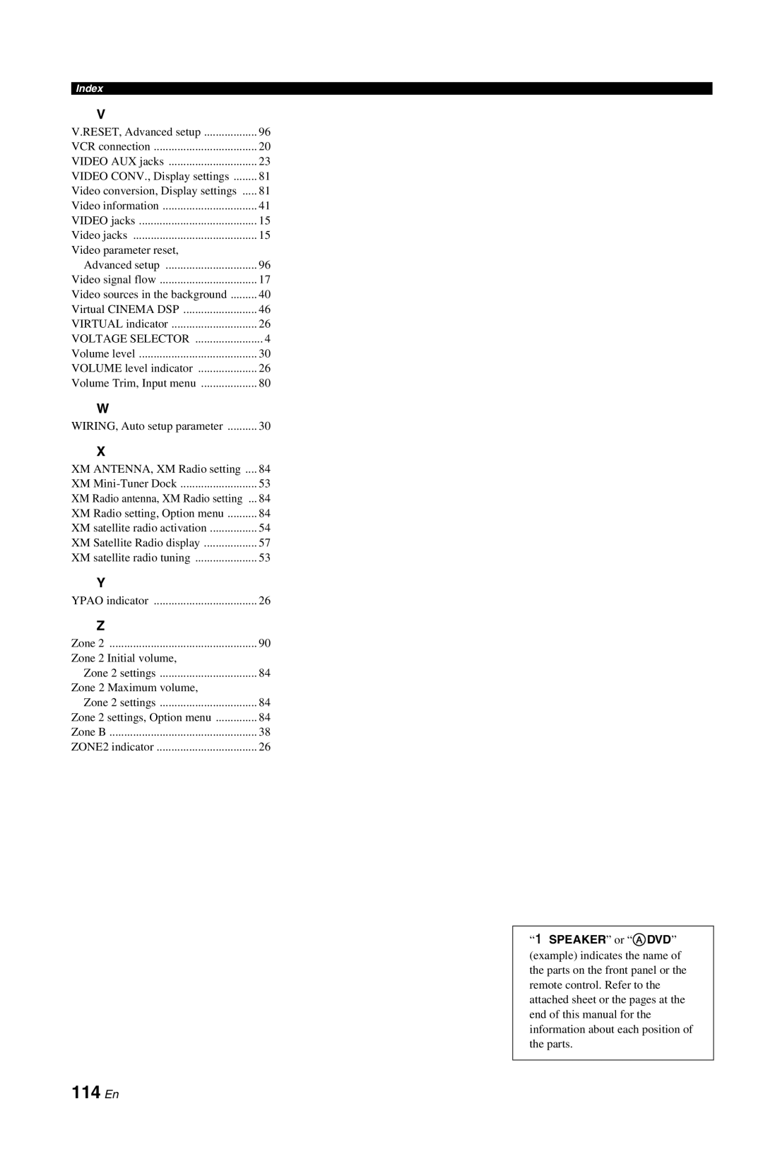 Yamaha RX-V861 owner manual 114 En, Video parameter reset, Zone 2 Initial volume, Zone 2 Maximum volume 