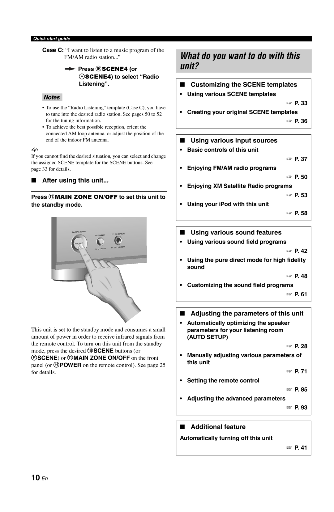 Yamaha RX-V861 owner manual What do you want to do with this unit?, 10 En 