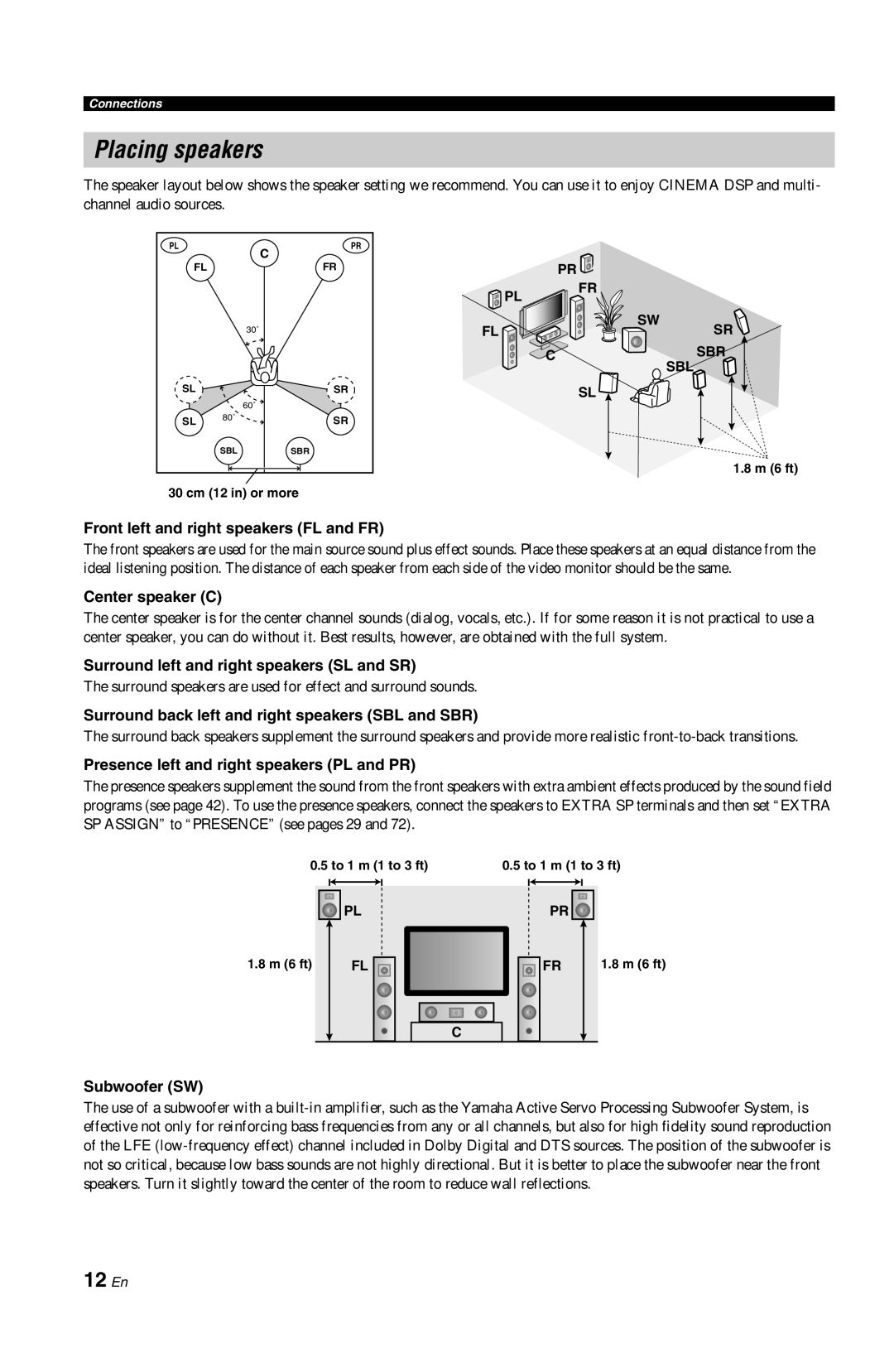 Yamaha RX-V861 owner manual Placing speakers, 12 En 