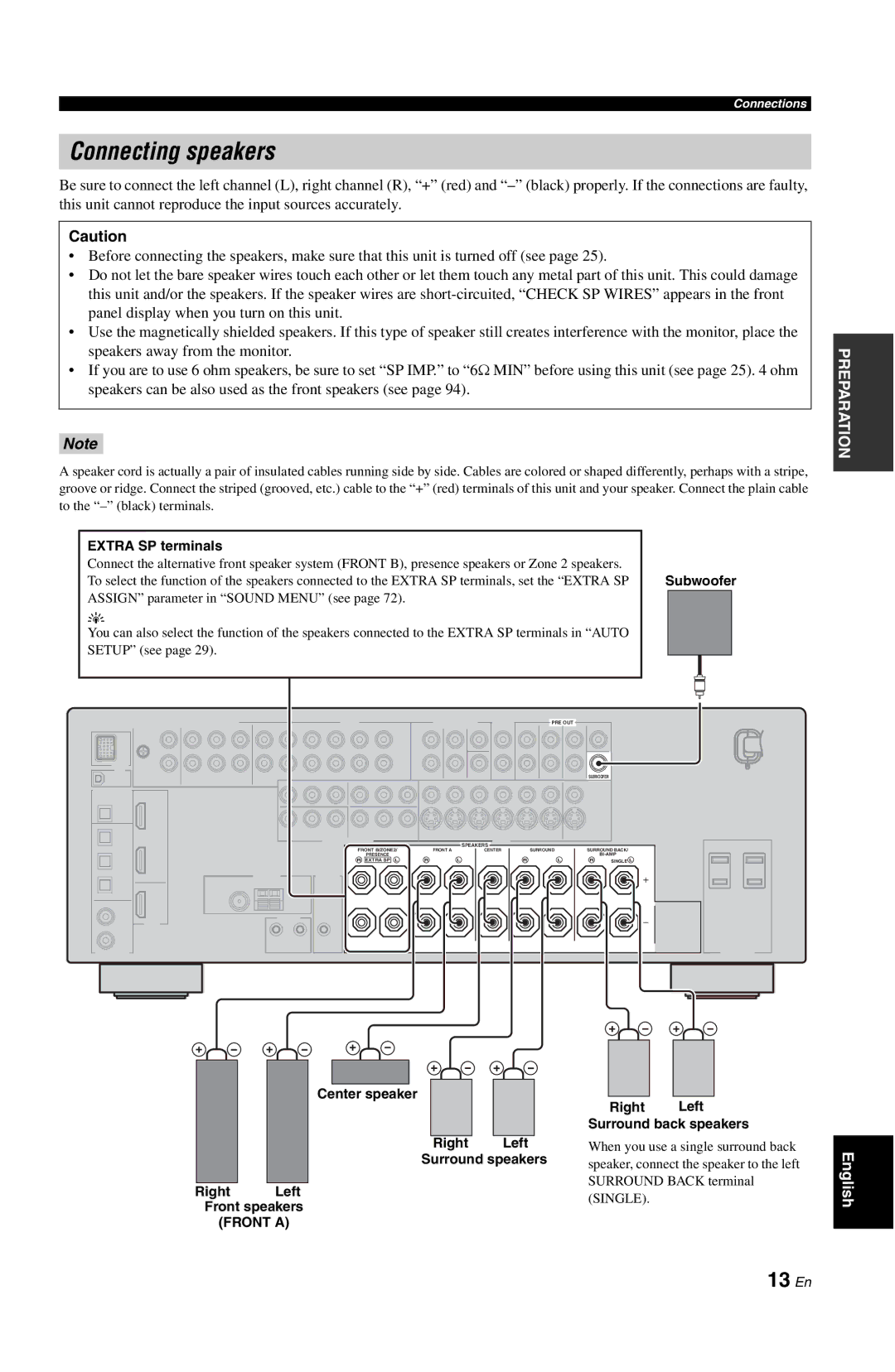 Yamaha RX-V861 owner manual Connecting speakers, 13 En, Right Left Front speakers Front a 