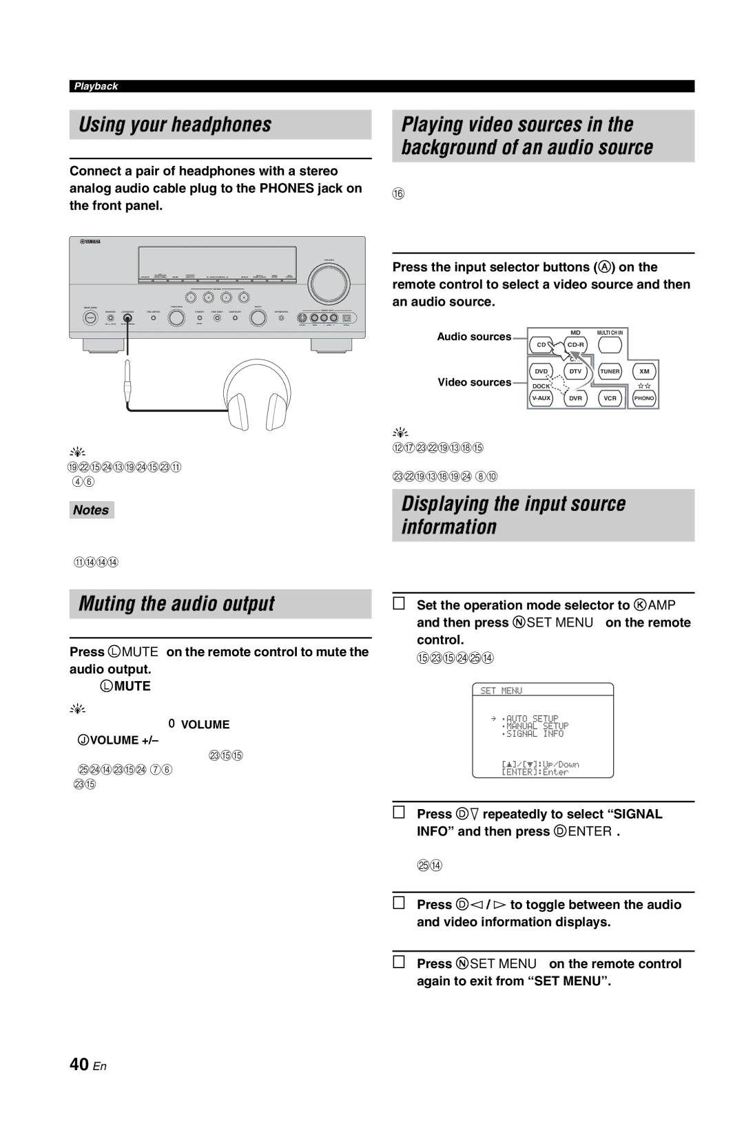 Yamaha RX-V861 owner manual Using your headphones, Muting the audio output, Displaying the input source information, 40 En 