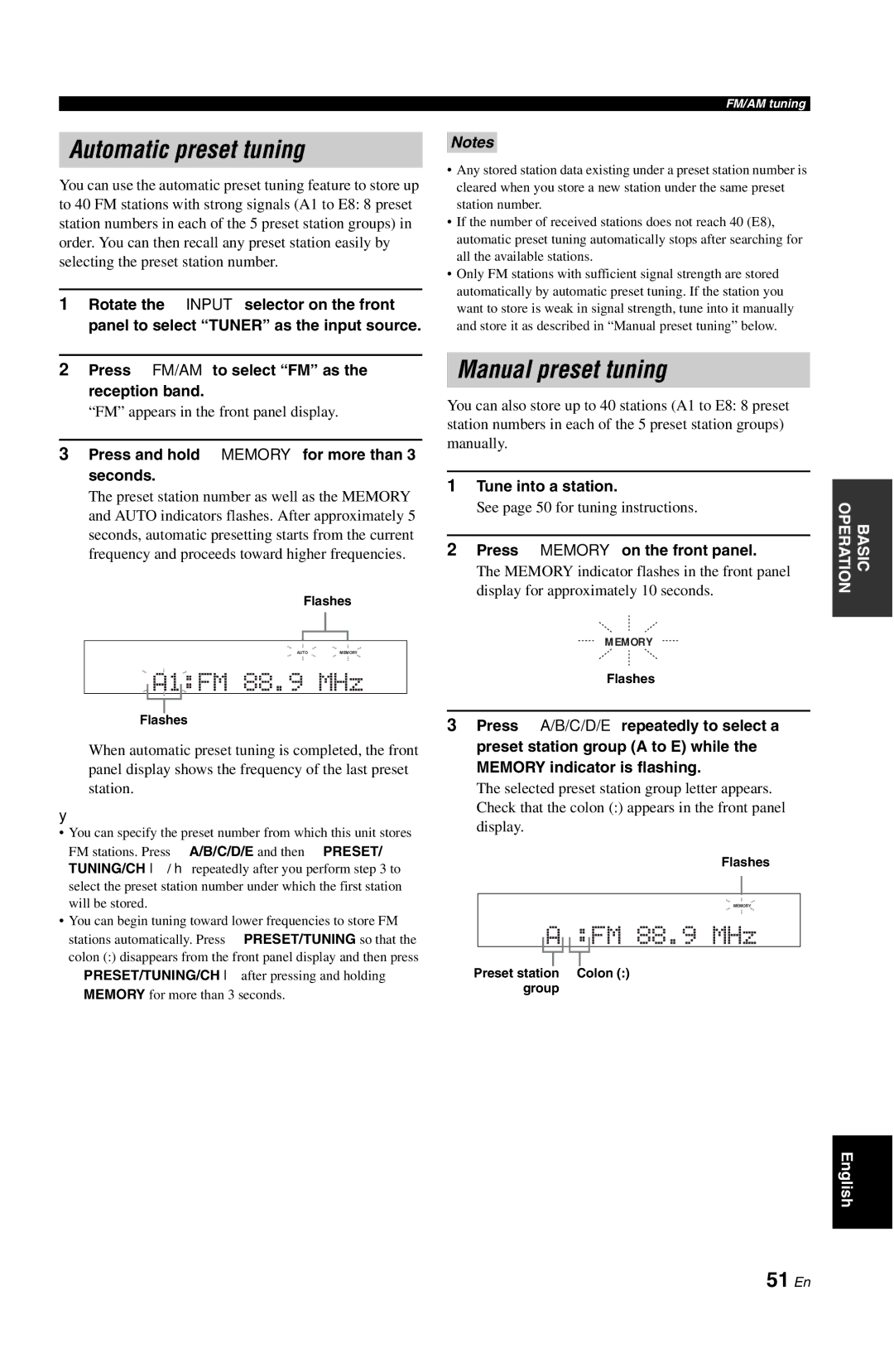 Yamaha RX-V861 owner manual Automatic preset tuning, Manual preset tuning, 51 En 