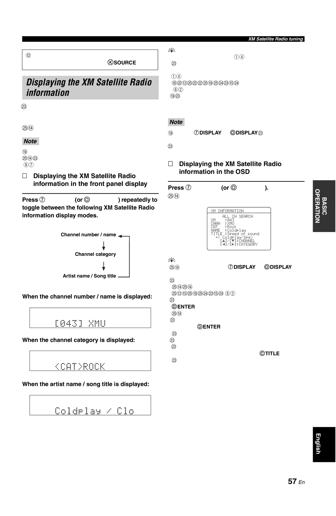 Yamaha RX-V861 owner manual Displaying the XM Satellite Radio information, 57 En 