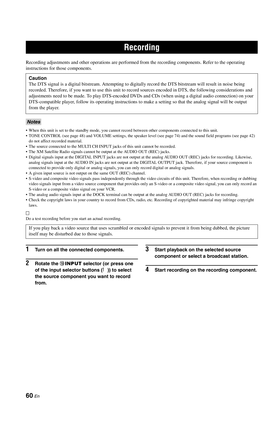 Yamaha RX-V861 owner manual Recording, 60 En 