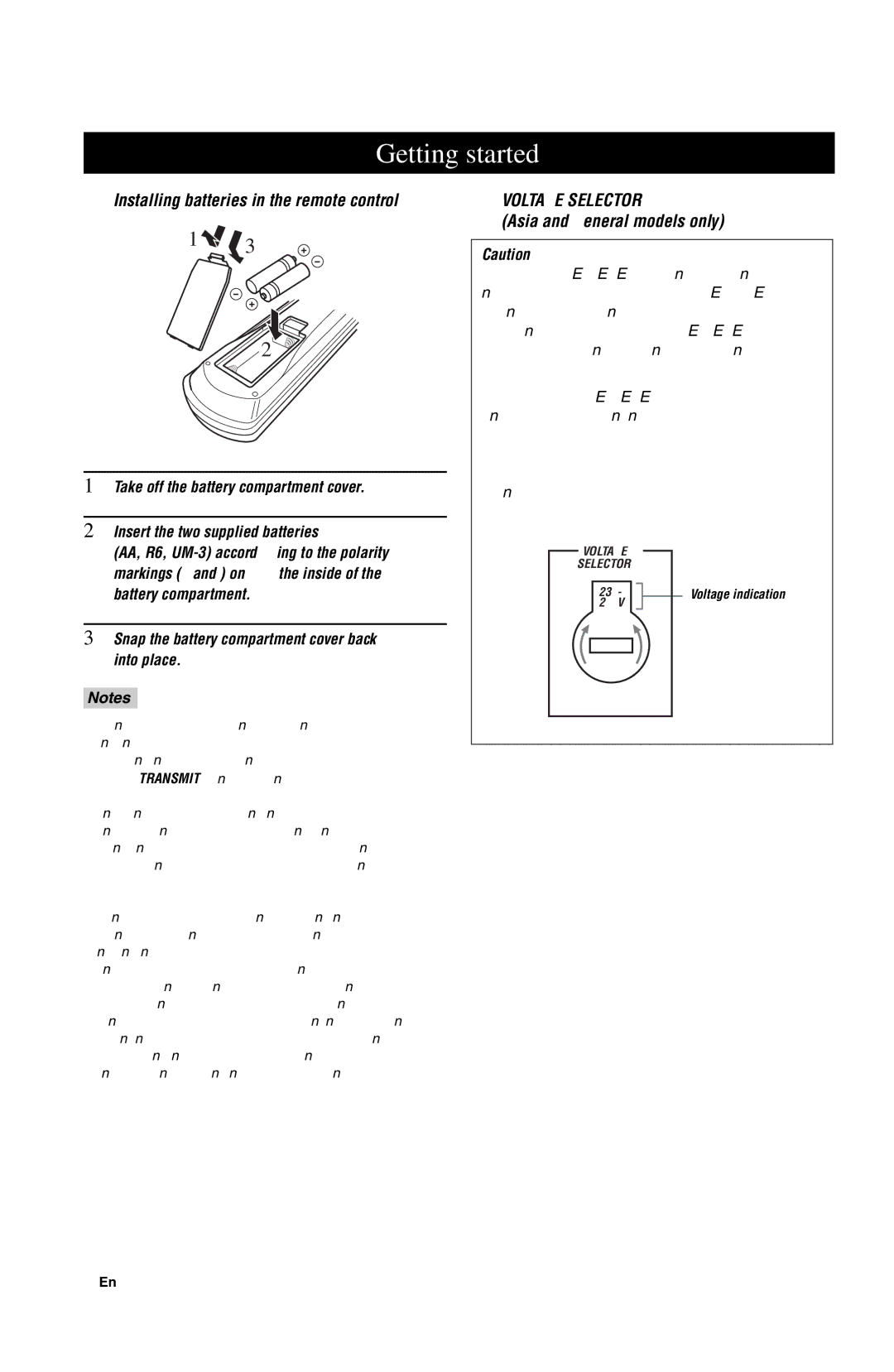 Yamaha RX-V861 owner manual Getting started, Installing batteries in the remote control, Asia and General models only 