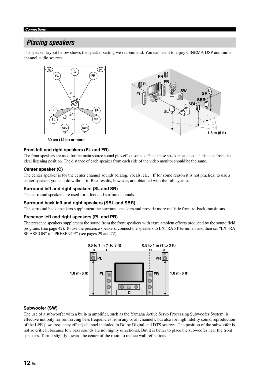 Yamaha RX-V861 owner manual Placing speakers, 12 En 