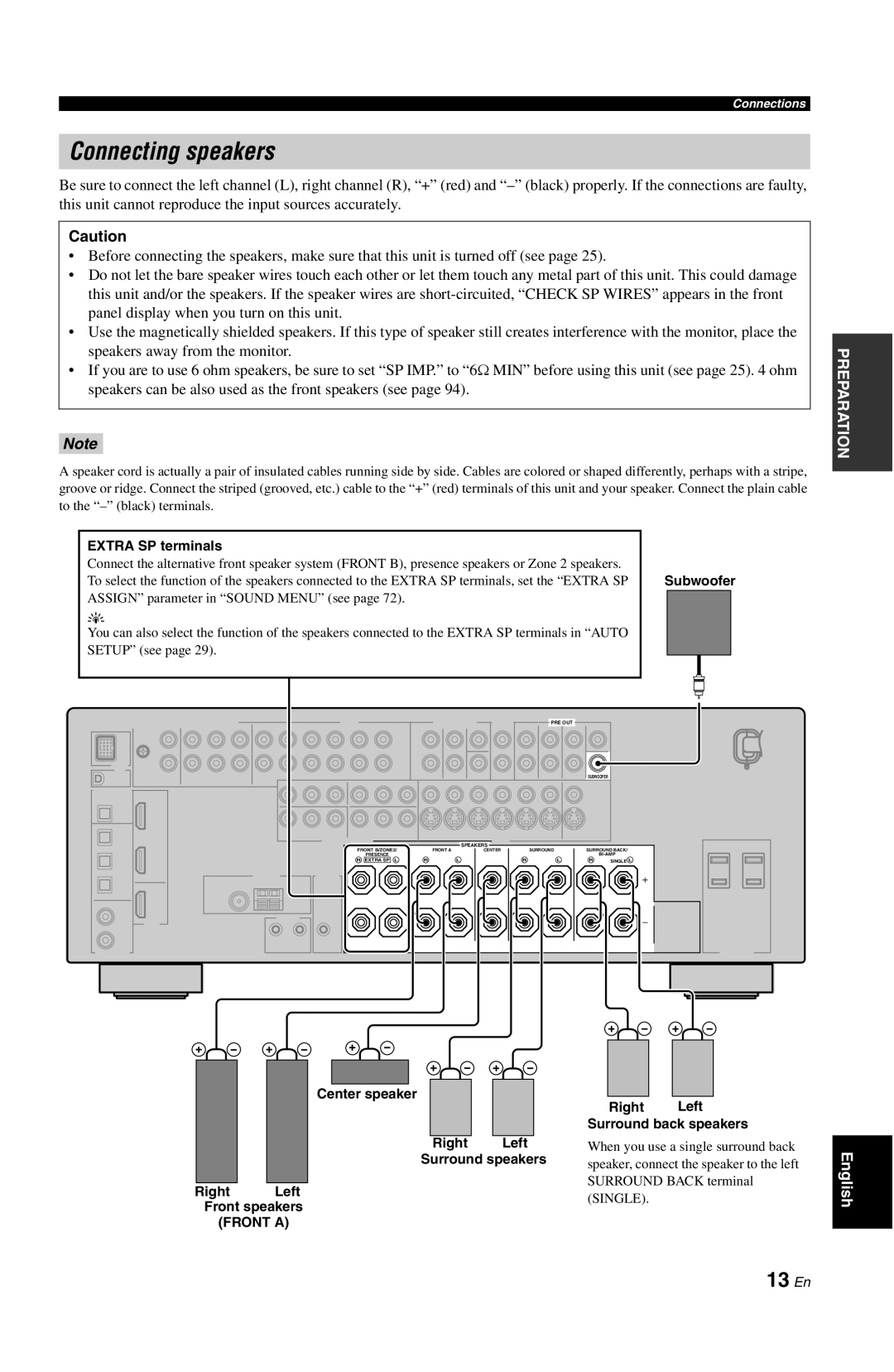 Yamaha RX-V861 owner manual Connecting speakers, 13 En 