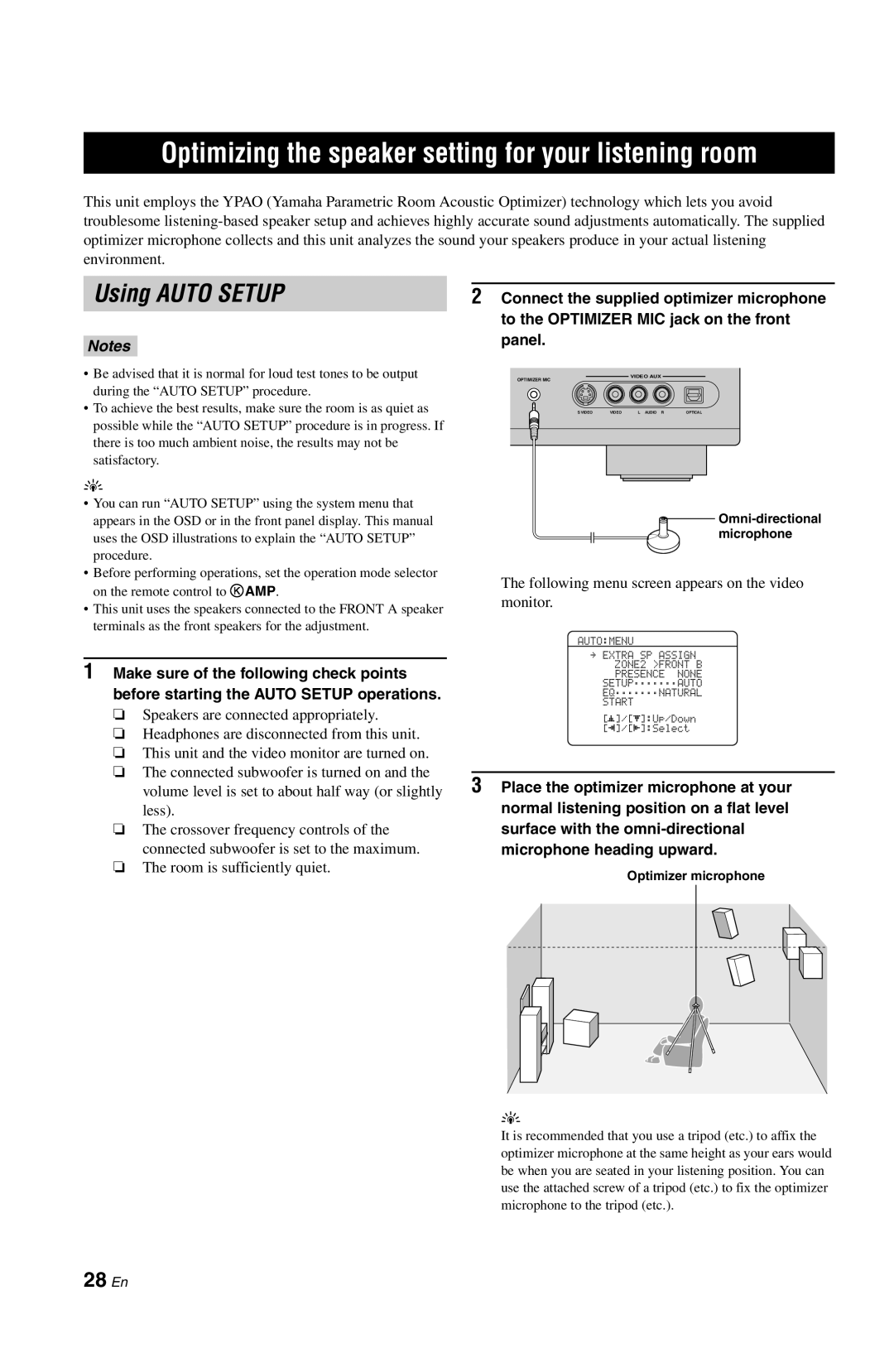 Yamaha RX-V861 owner manual Using AUTO SETUP, 28 En, Notes 